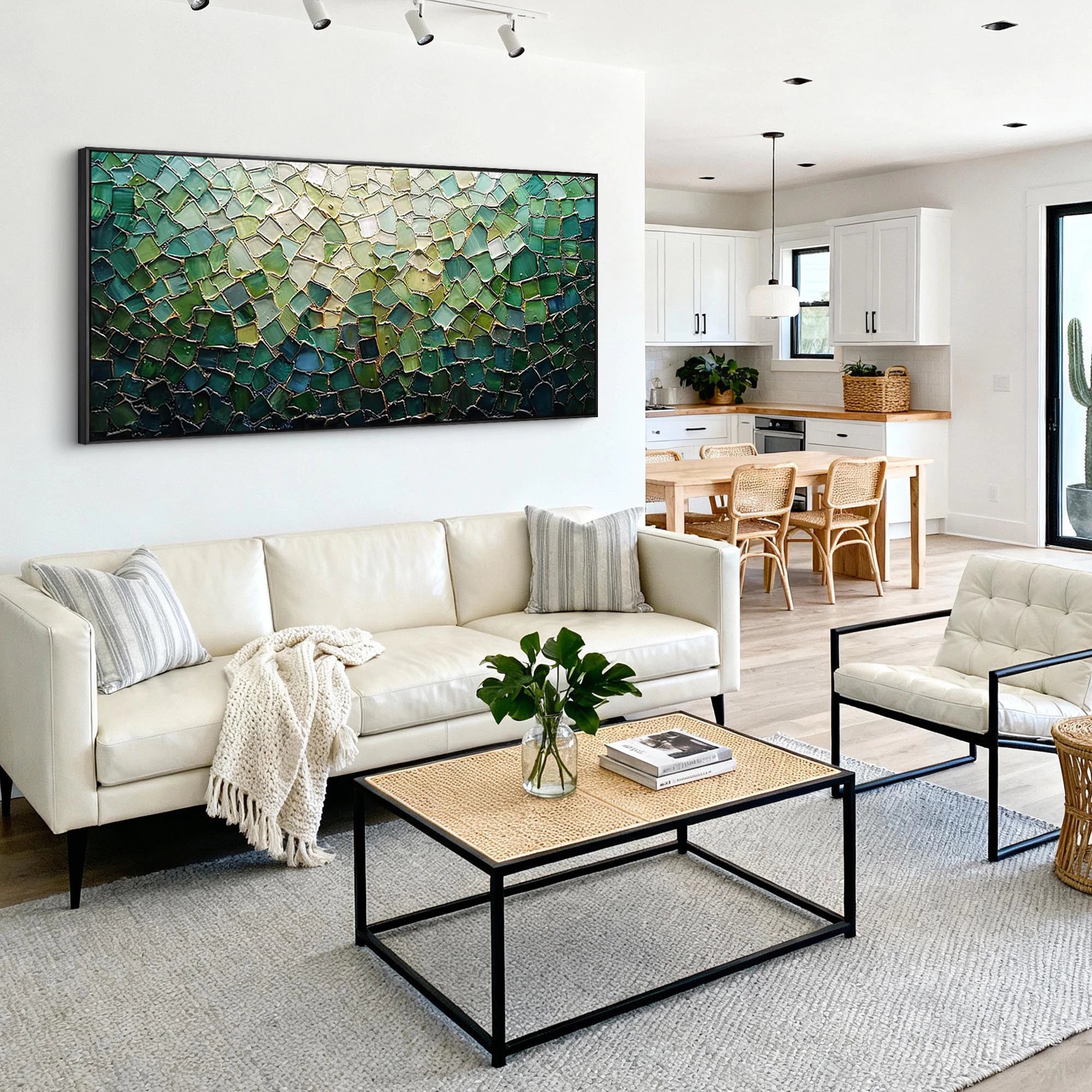 Modern Deep Green Geometric Textured Oil Painting #MD227