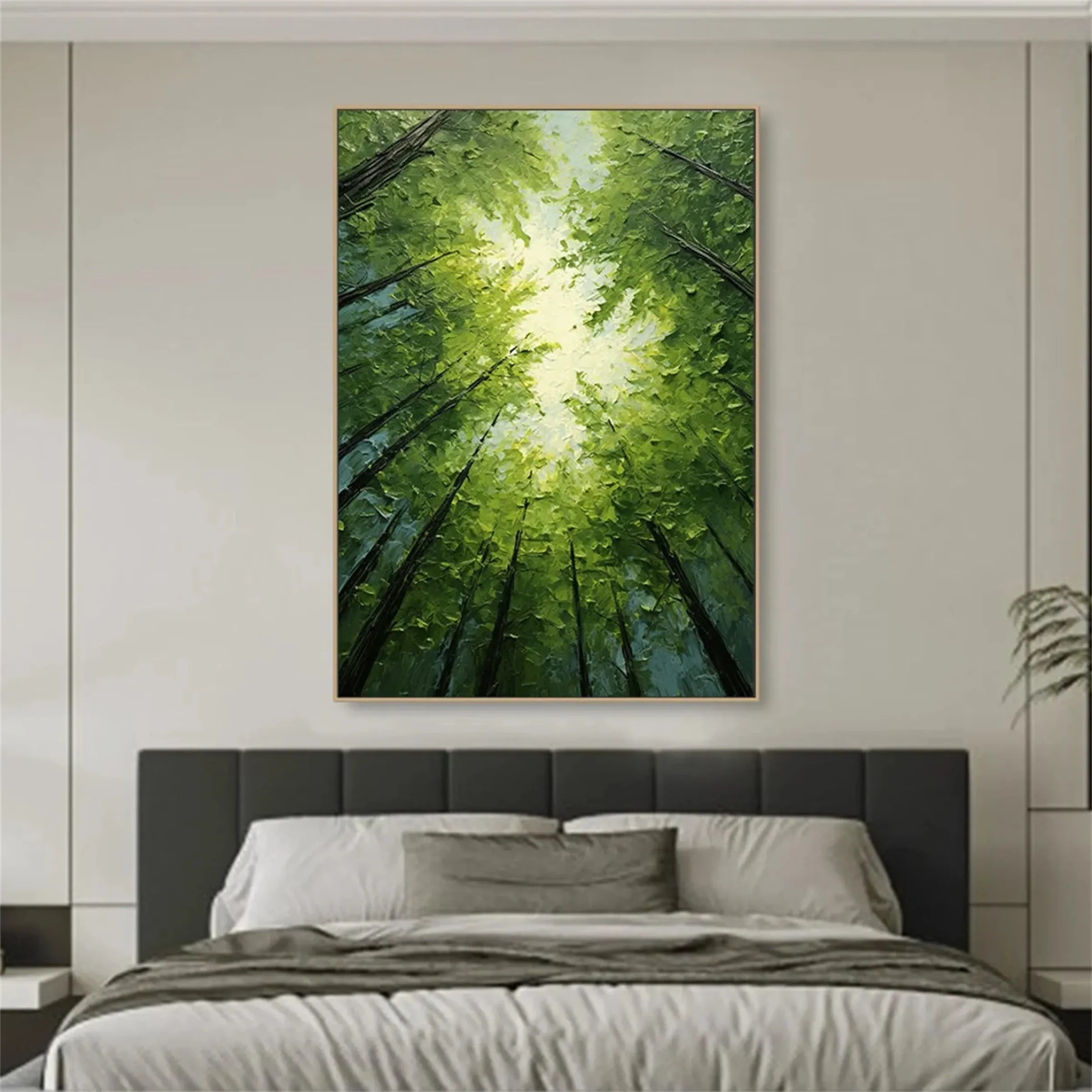 Hand-Painted Green Forest Sky Oil Painting #FT136
