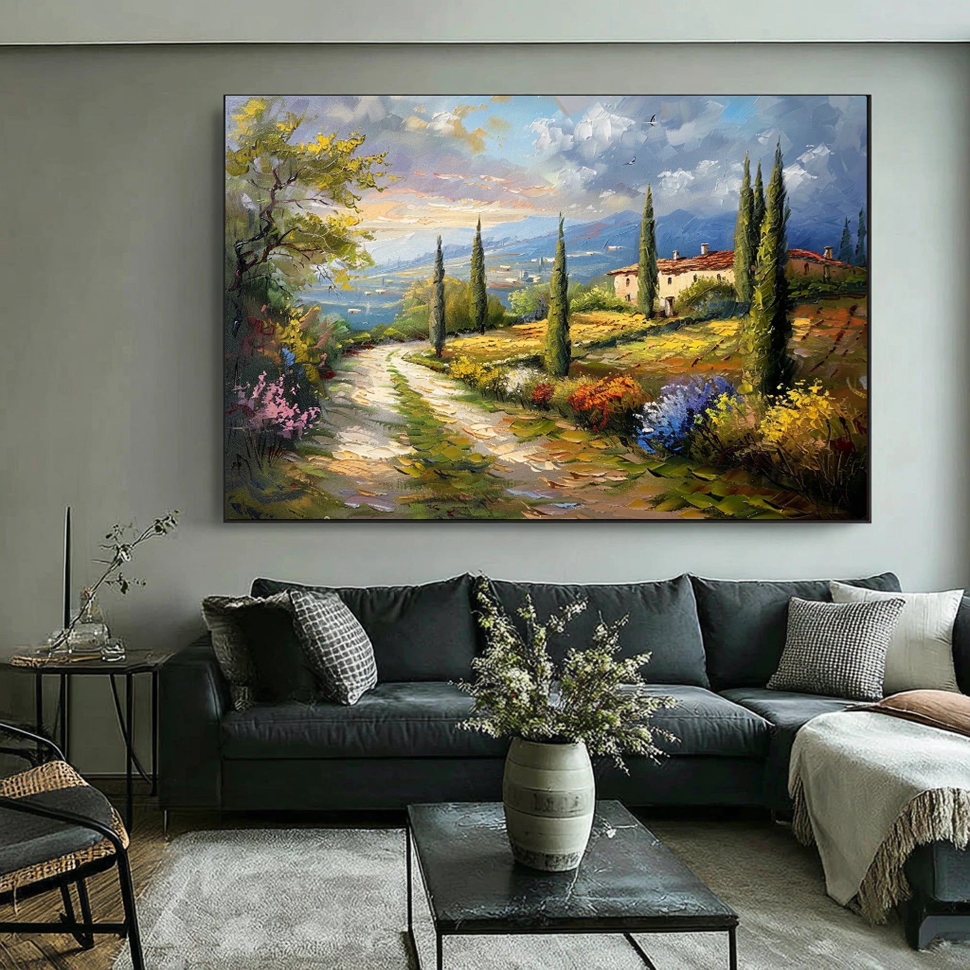 Tuscany Landscape Oil Painting | Textured Wall Art #FT601