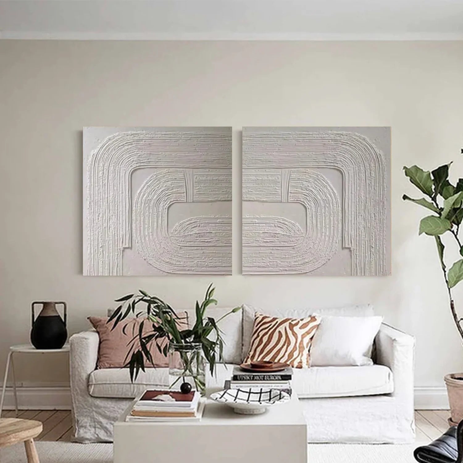 White Minimalist_Textured Canvas Art Set of 2 #MZ116