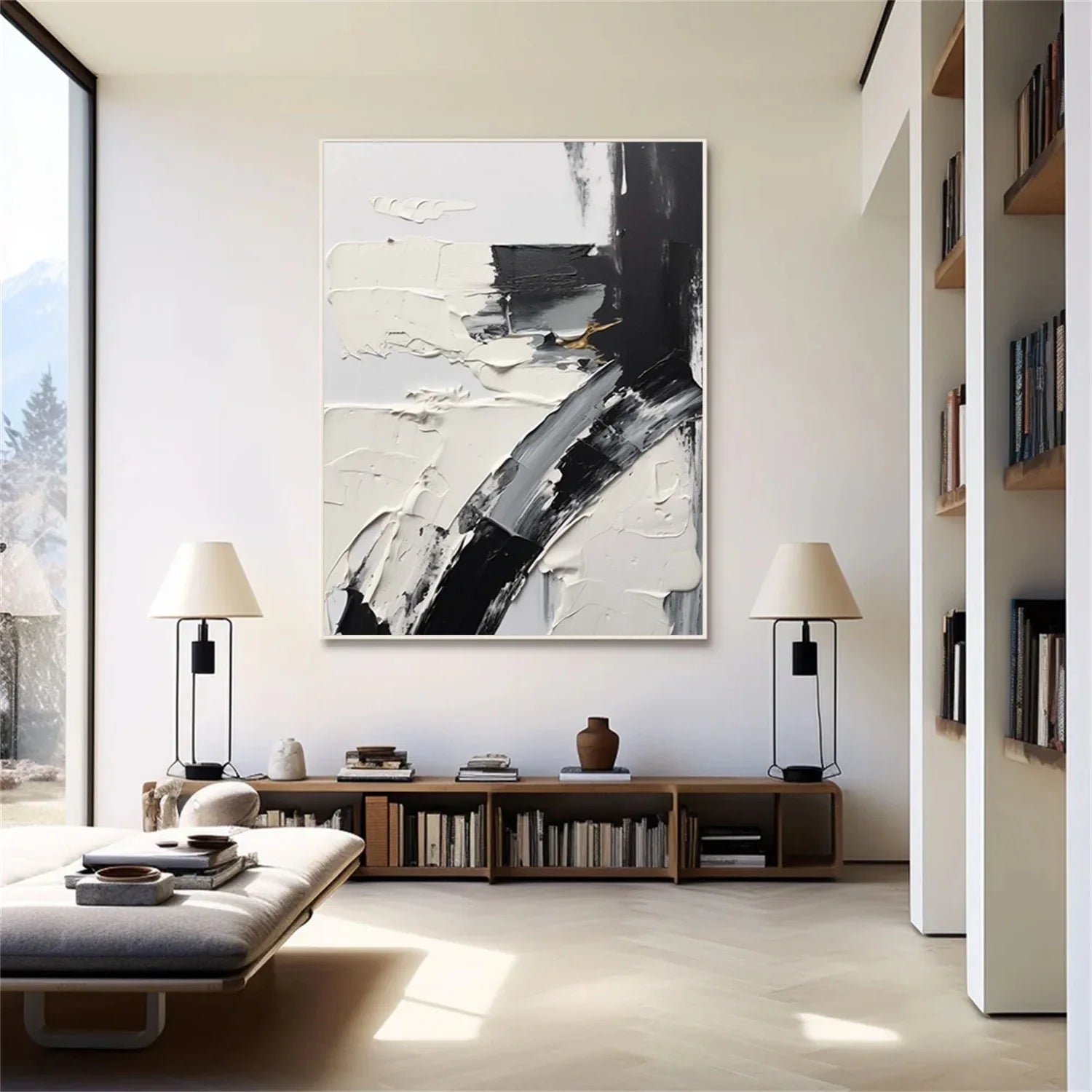 White and Black Minimalistic Textured Art #MD244