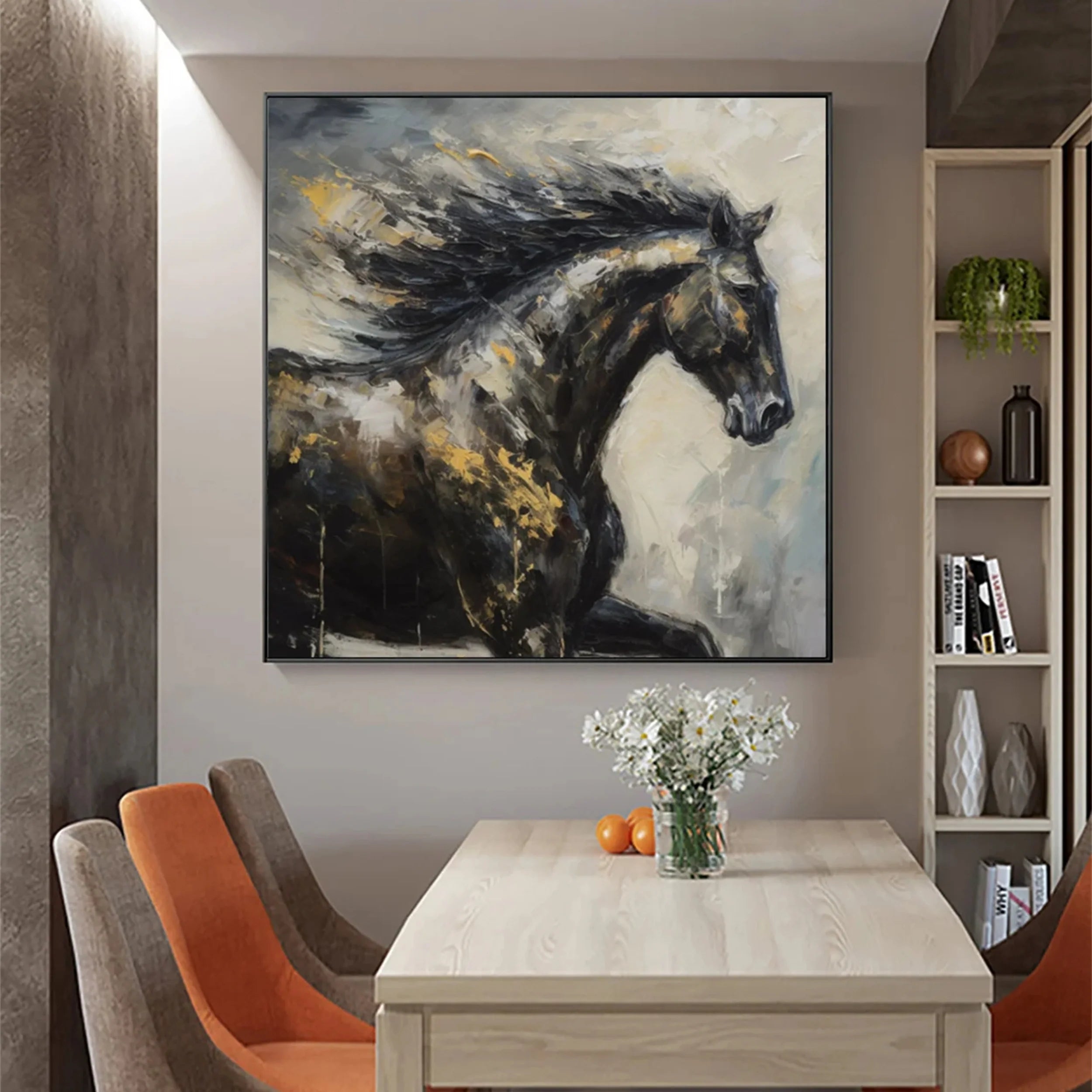 Black Horse Abstract Animal Wall Art #AM045