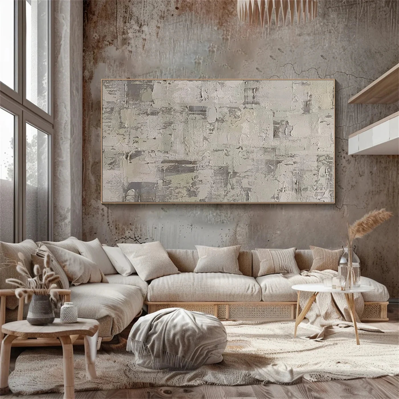 Minimalist Wabi-Sabi Beige Grey Abstract Oil Painting #WA112