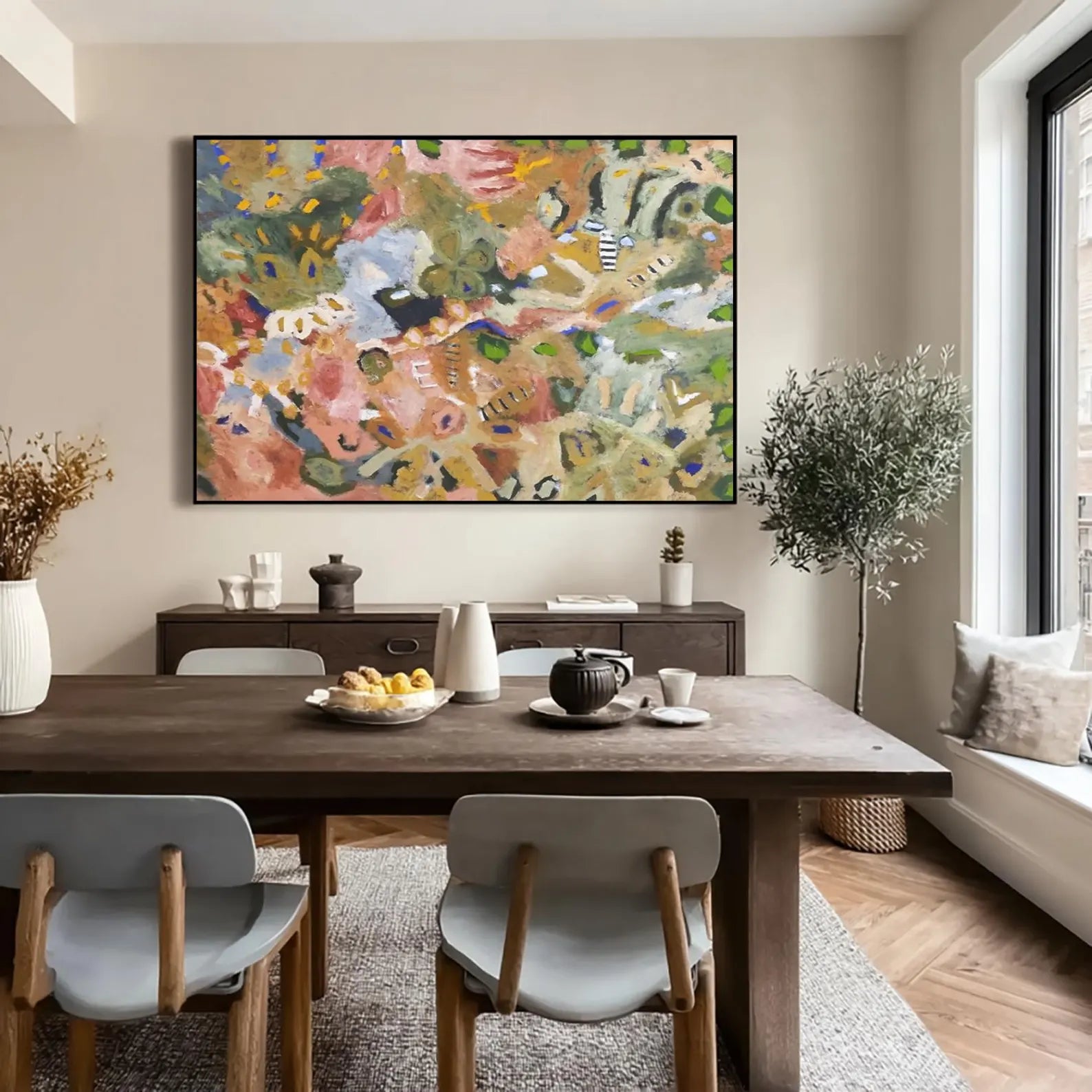 Hand-Painted Abstract Botanical Oil Painting | Earthy Tones Wall Art #BH174
