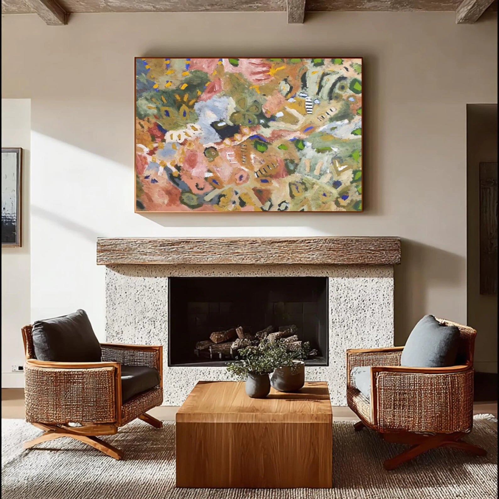 Hand-Painted Abstract Botanical Oil Painting | Earthy Tones Wall Art #BH174
