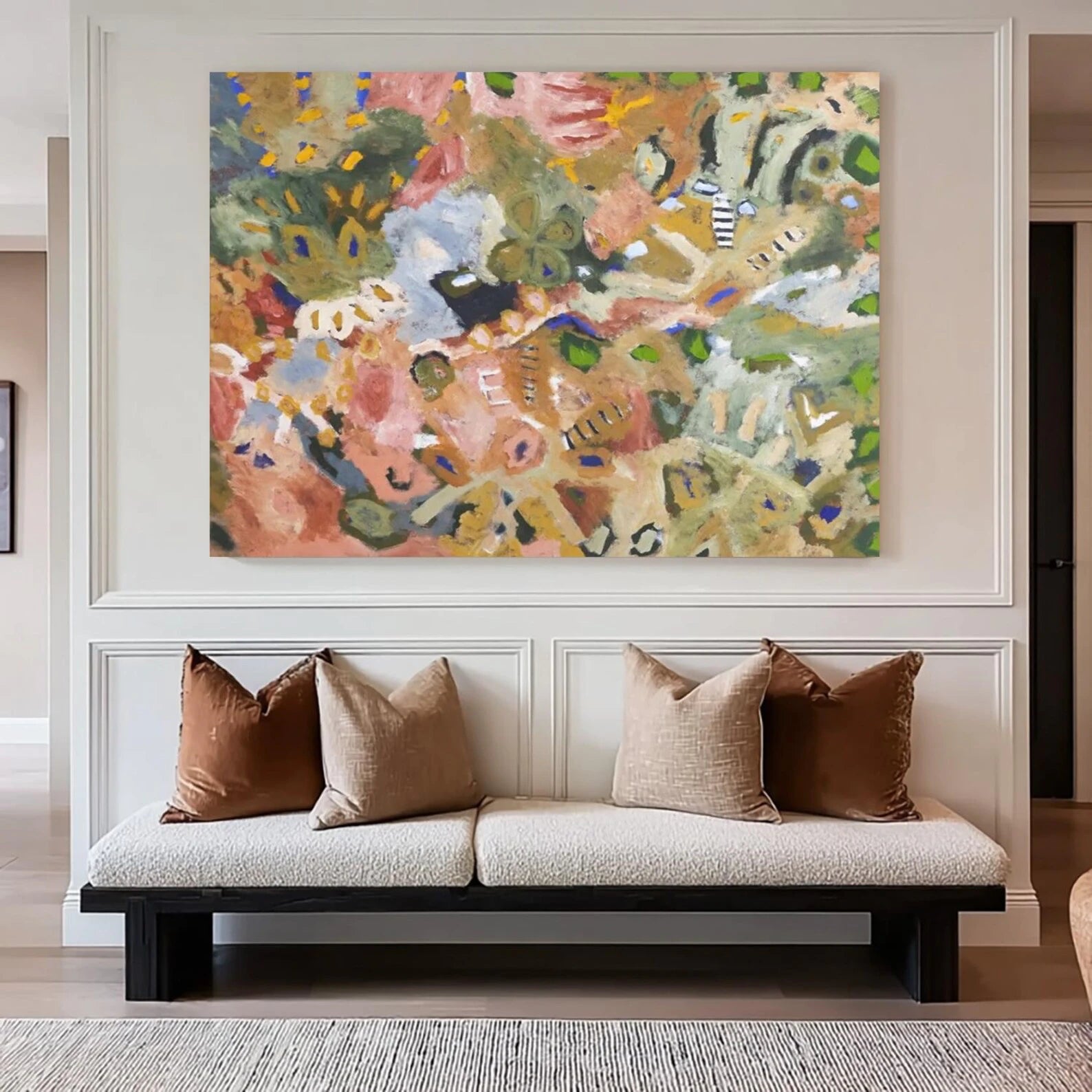 Hand-Painted Abstract Botanical Oil Painting | Earthy Tones Wall Art #BH174