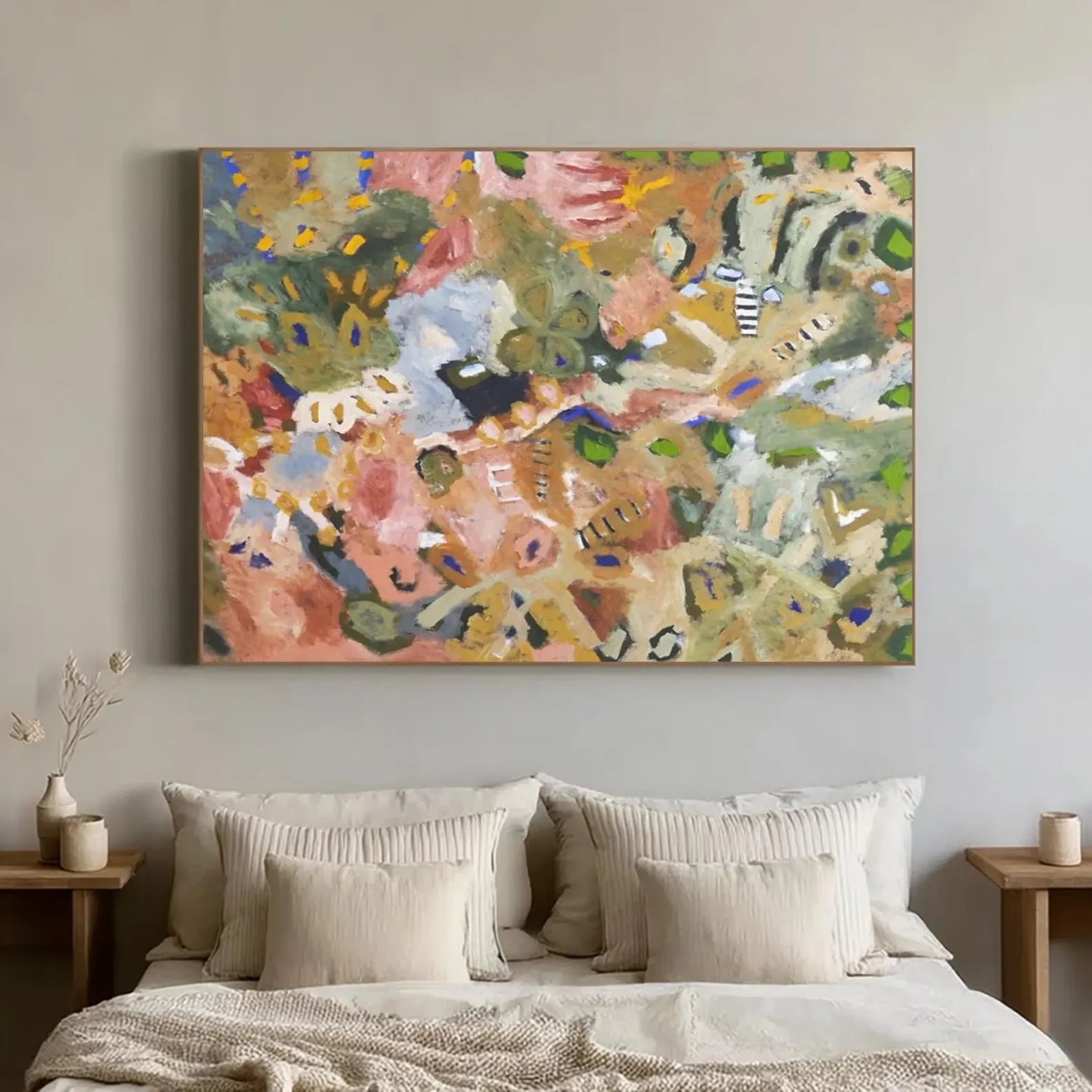 Hand-Painted Abstract Botanical Oil Painting | Earthy Tones Wall Art #BH174