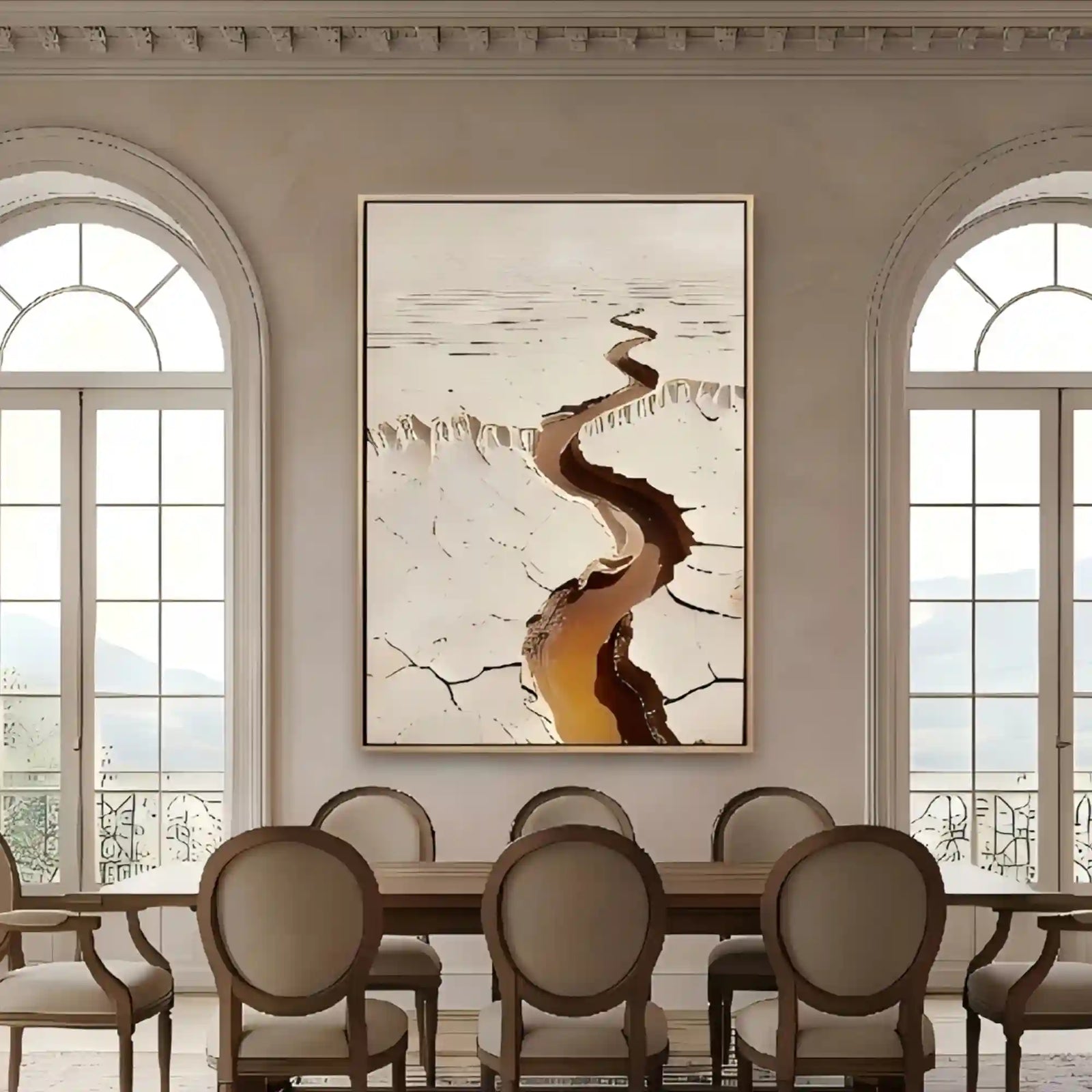 Winding Desert Riverbed Textured Wall Art for Living Room, Beige Brown Wabi Sabi Landscape Painting #G5FZIIMP
