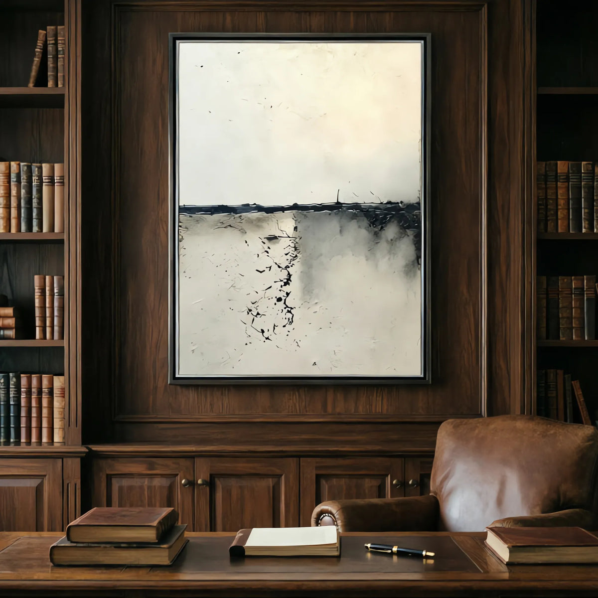Ivory and Black Textured Abstract Wall Art for Modern Living Room #J3CQTDHF