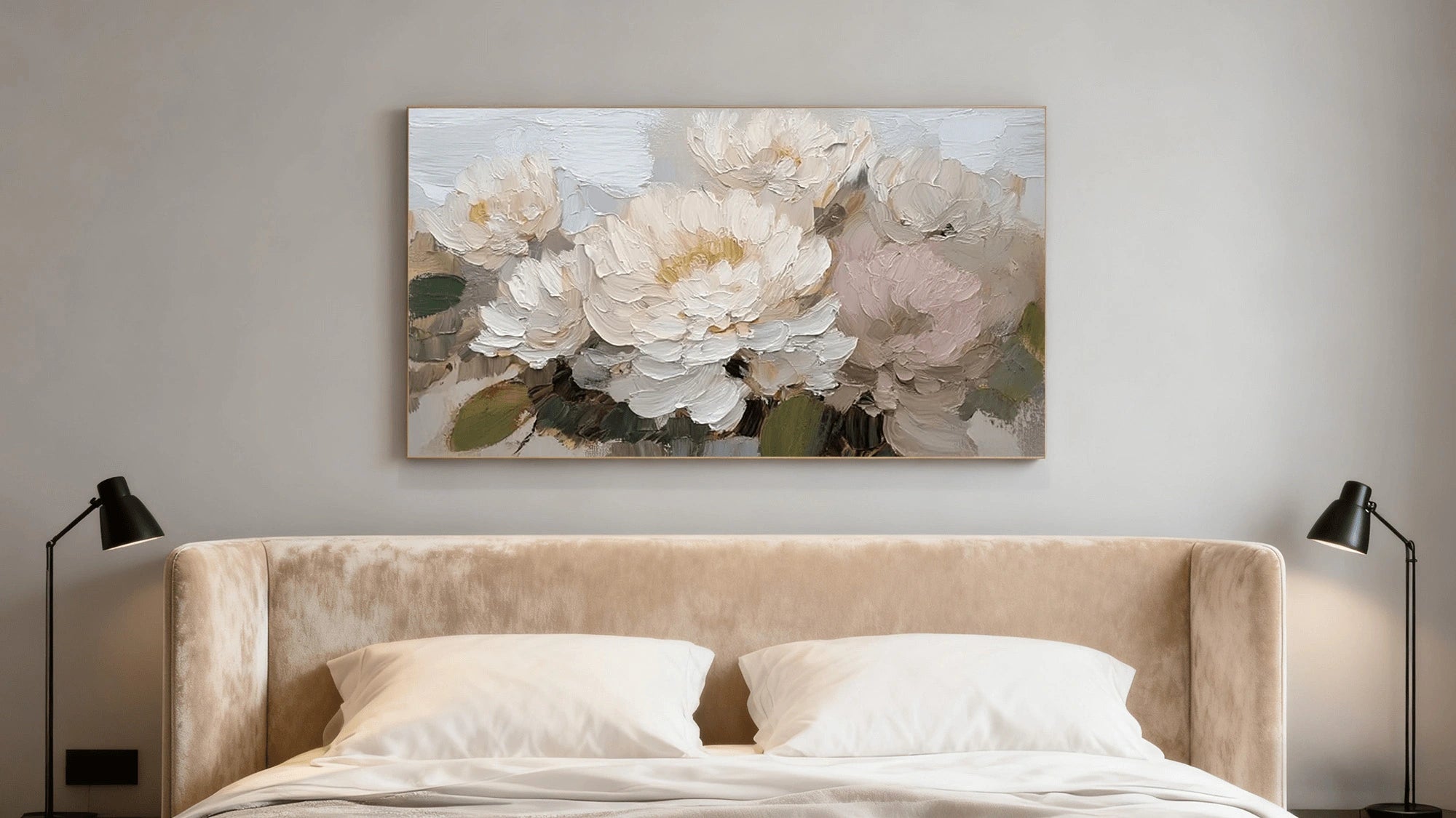 Textured White Peonies Oil Painting #FT767