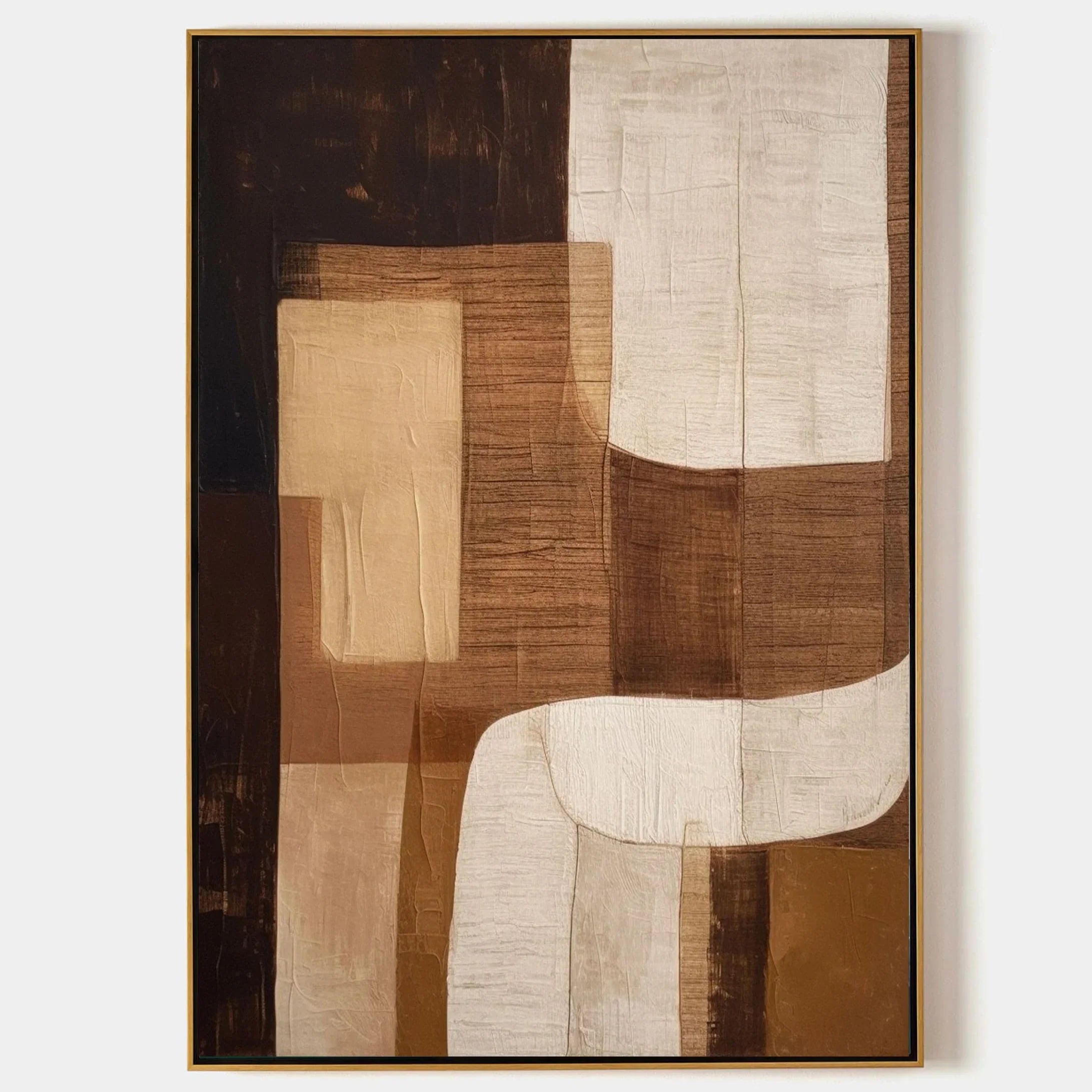 Eleanos Gallery Tan and Brown Wabi Sabi Big Canvas Abstract Wall Decor by Artist