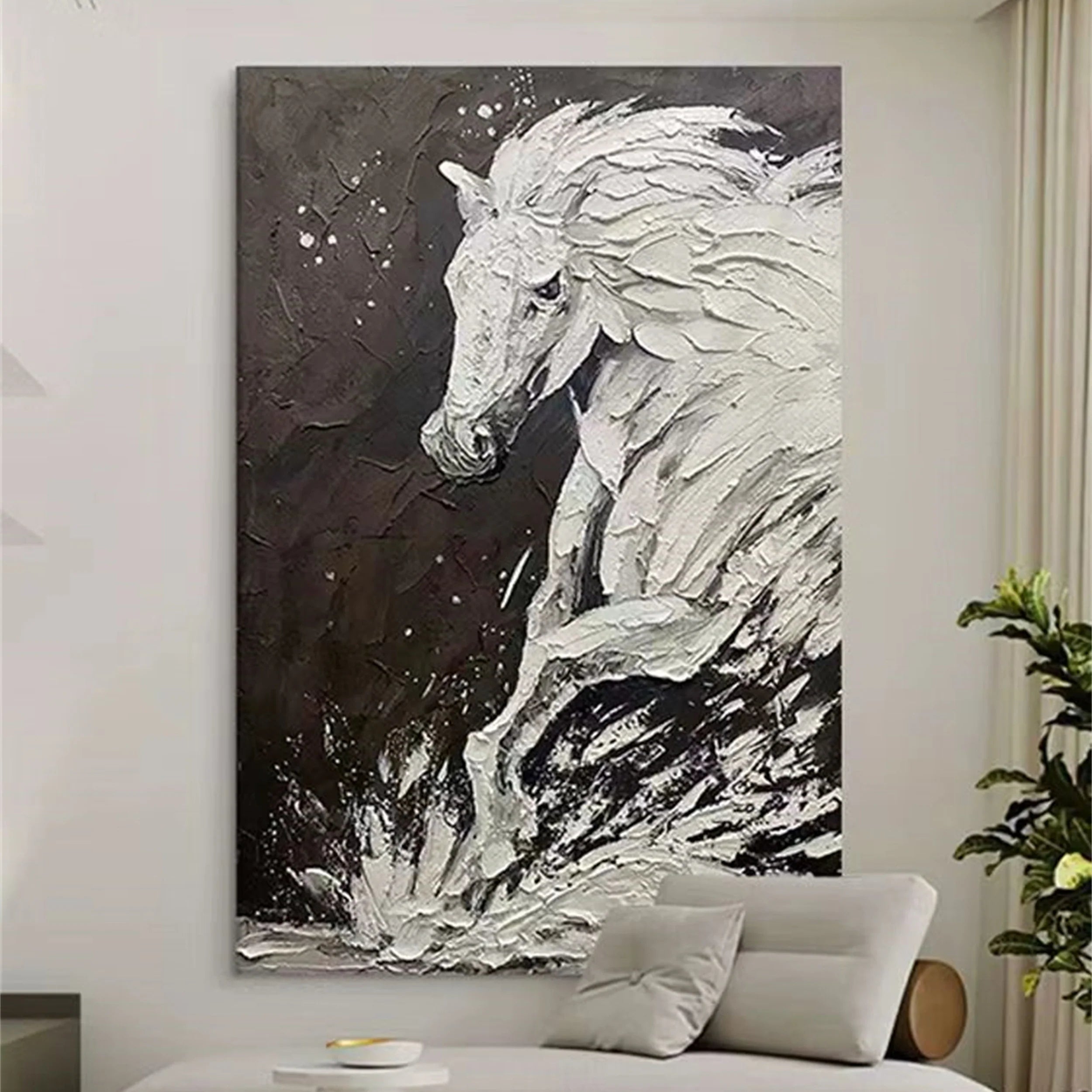 White And Black Horse Abstract Animal Wall Art #AM041