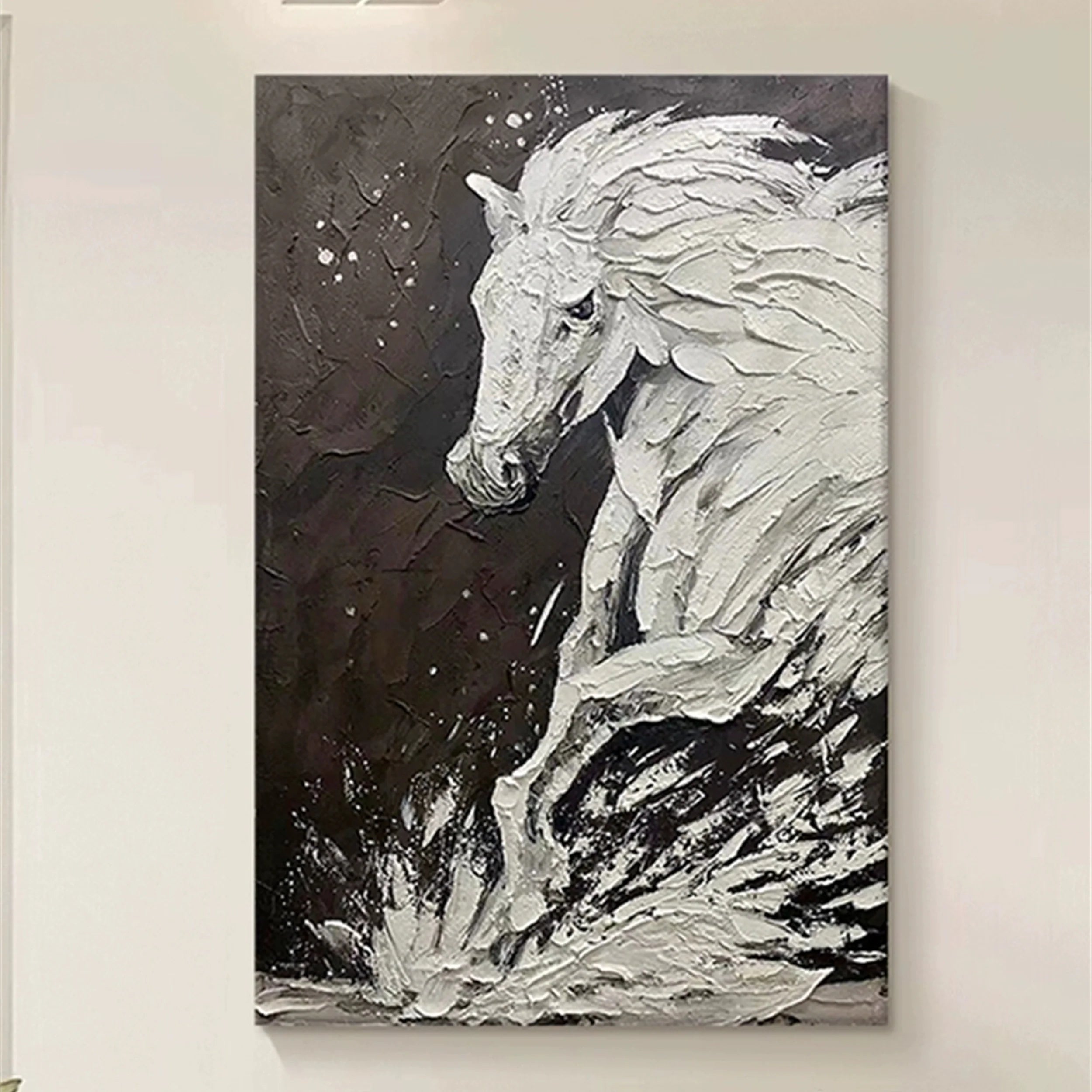 White And Black Horse Abstract Animal Wall Art #AM041