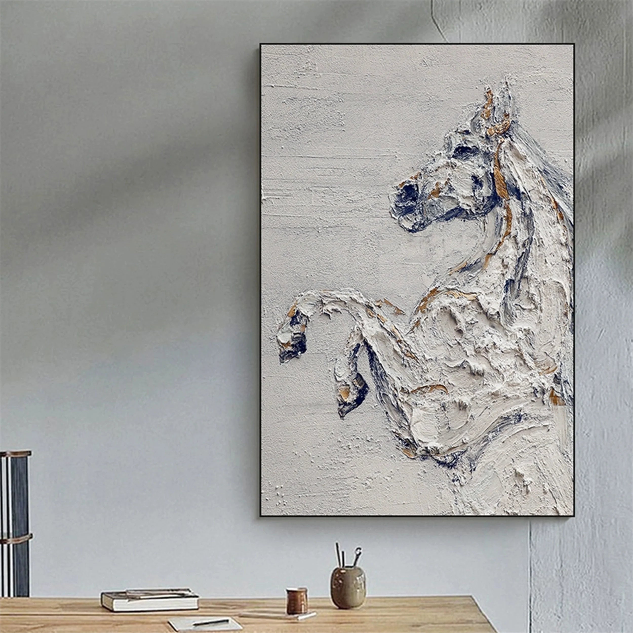 Beige Horse Abstract Animal Wall Art #AM041