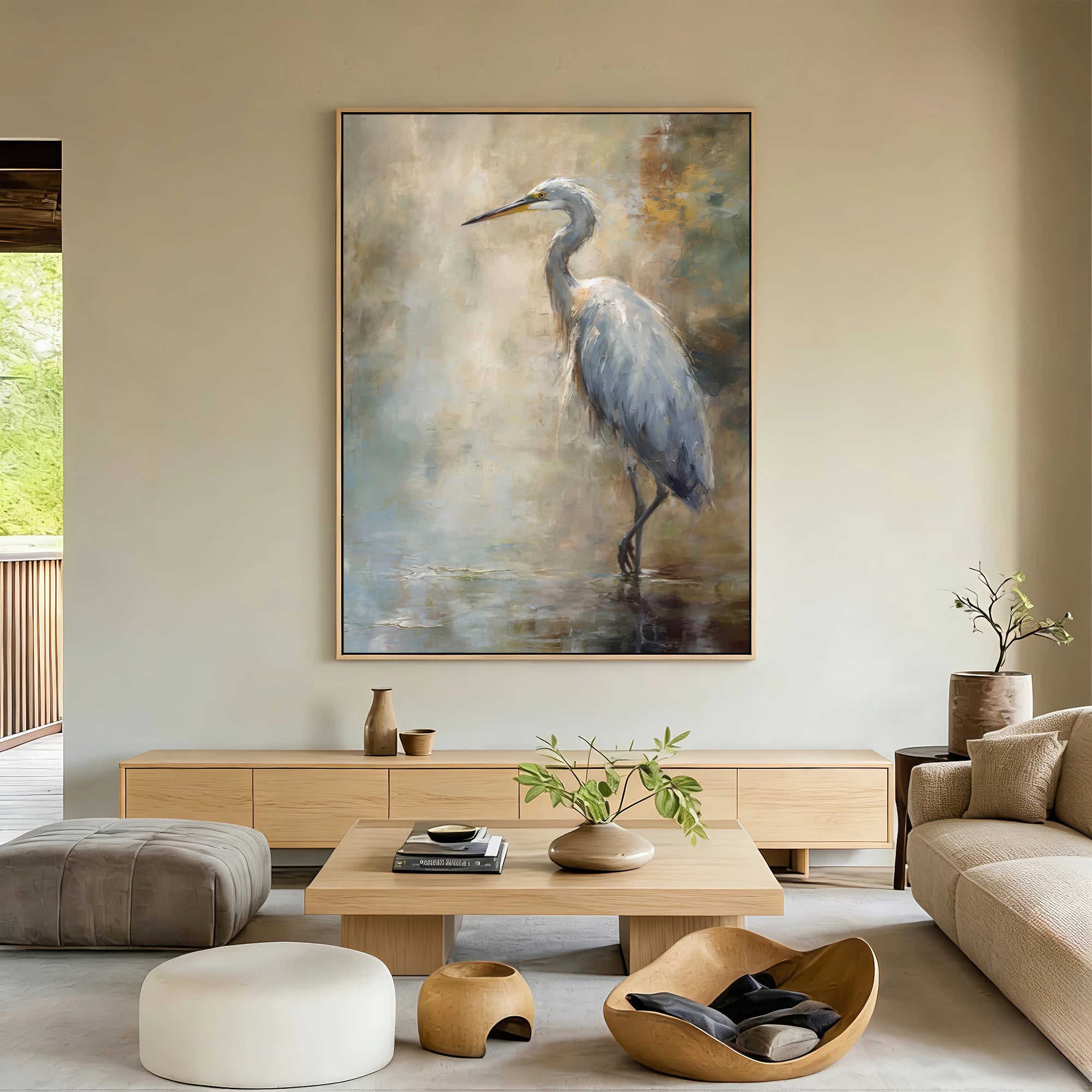 Wabi-Sabi Heron Oil Painting #AM132