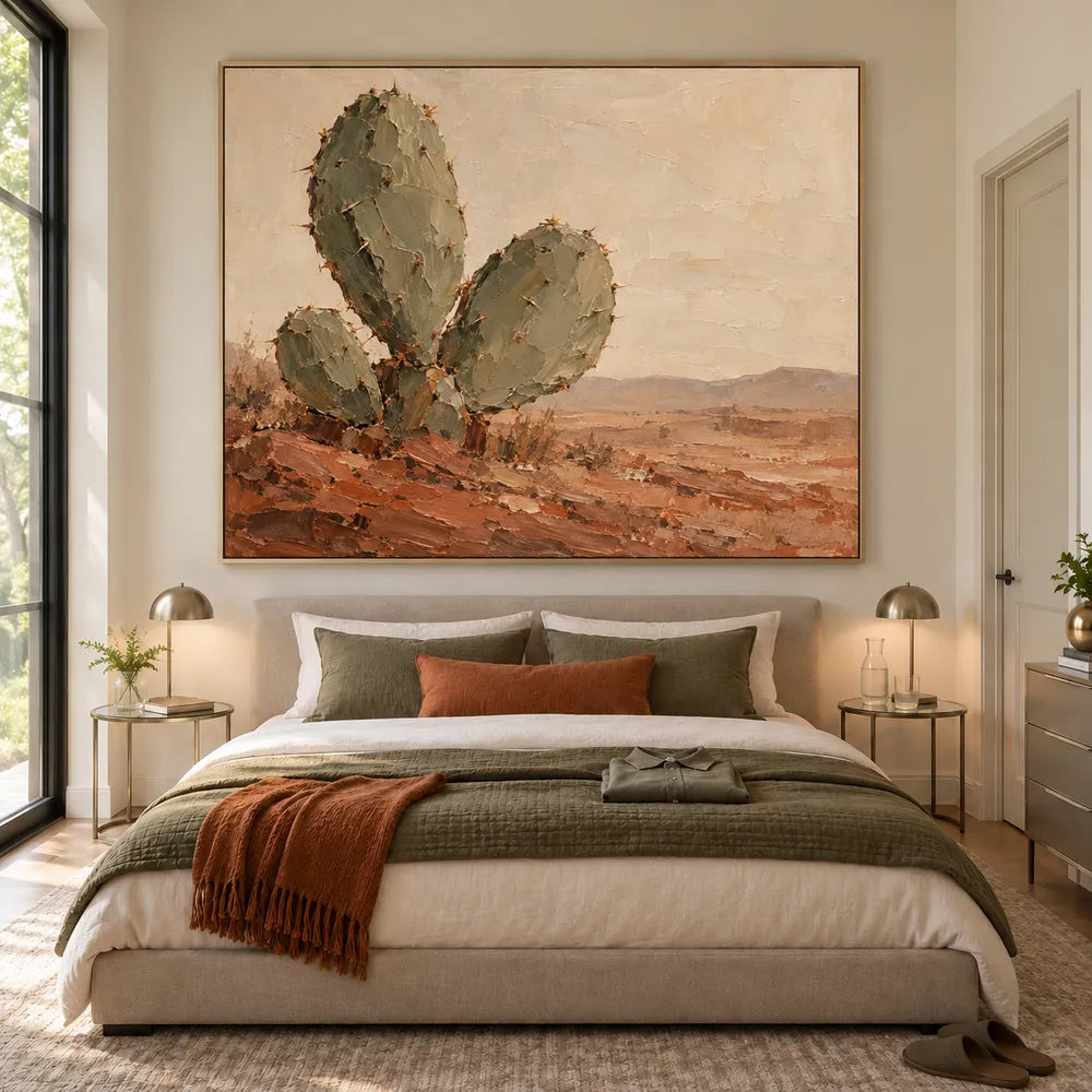 Sand Rust Hand-Painted Cactus Painting, Open Desert View #URZL2TCE