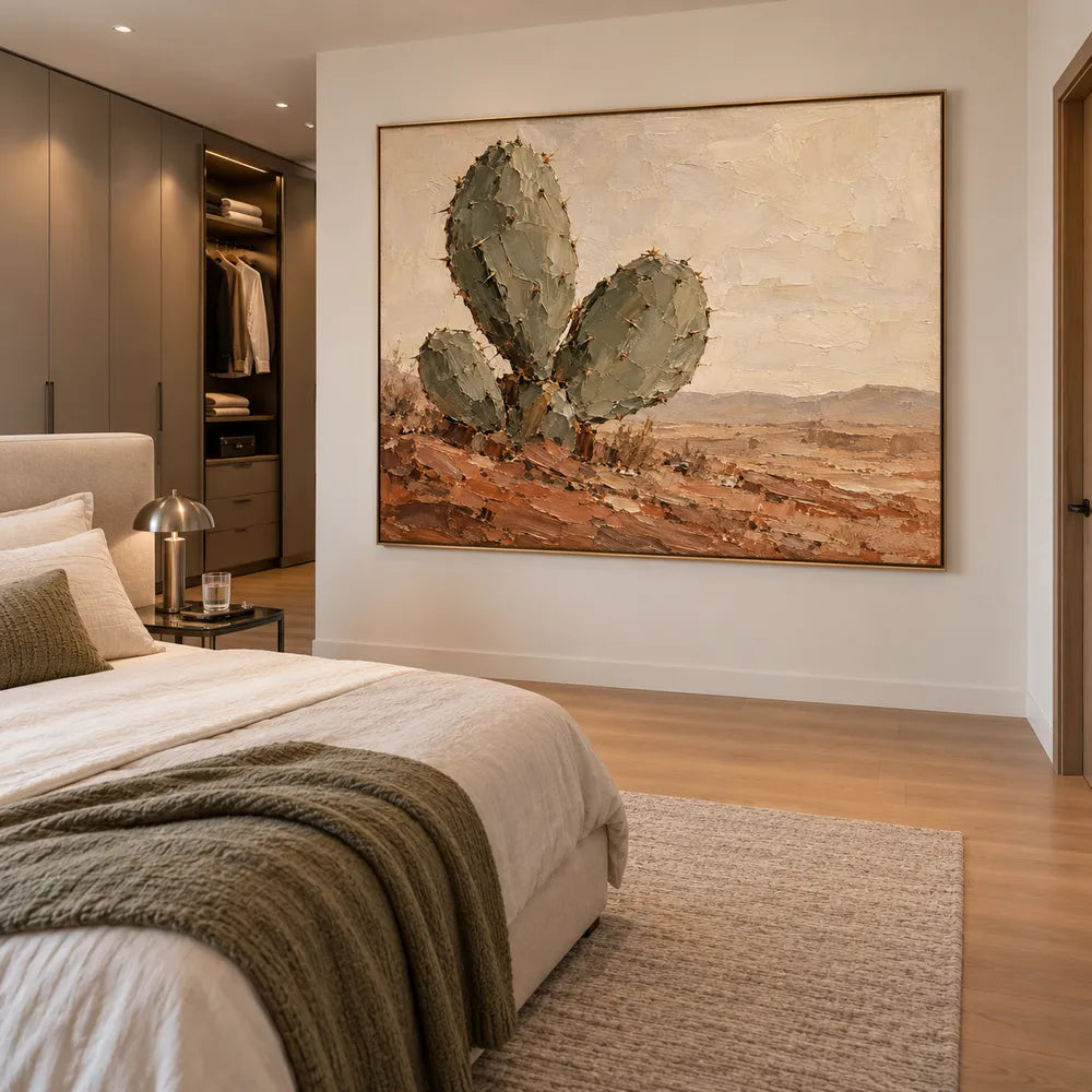 Sand Rust Hand-Painted Cactus Painting, Open Desert View #URZL2TCE