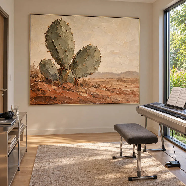Sand Rust Hand-Painted Cactus Painting, Open Desert View #URZL2TCE
