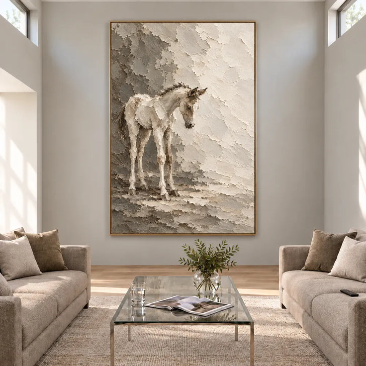 Cream Hand-Painted Horse Painting, Quiet Neutral Equestrian Art #2QI5QHDM