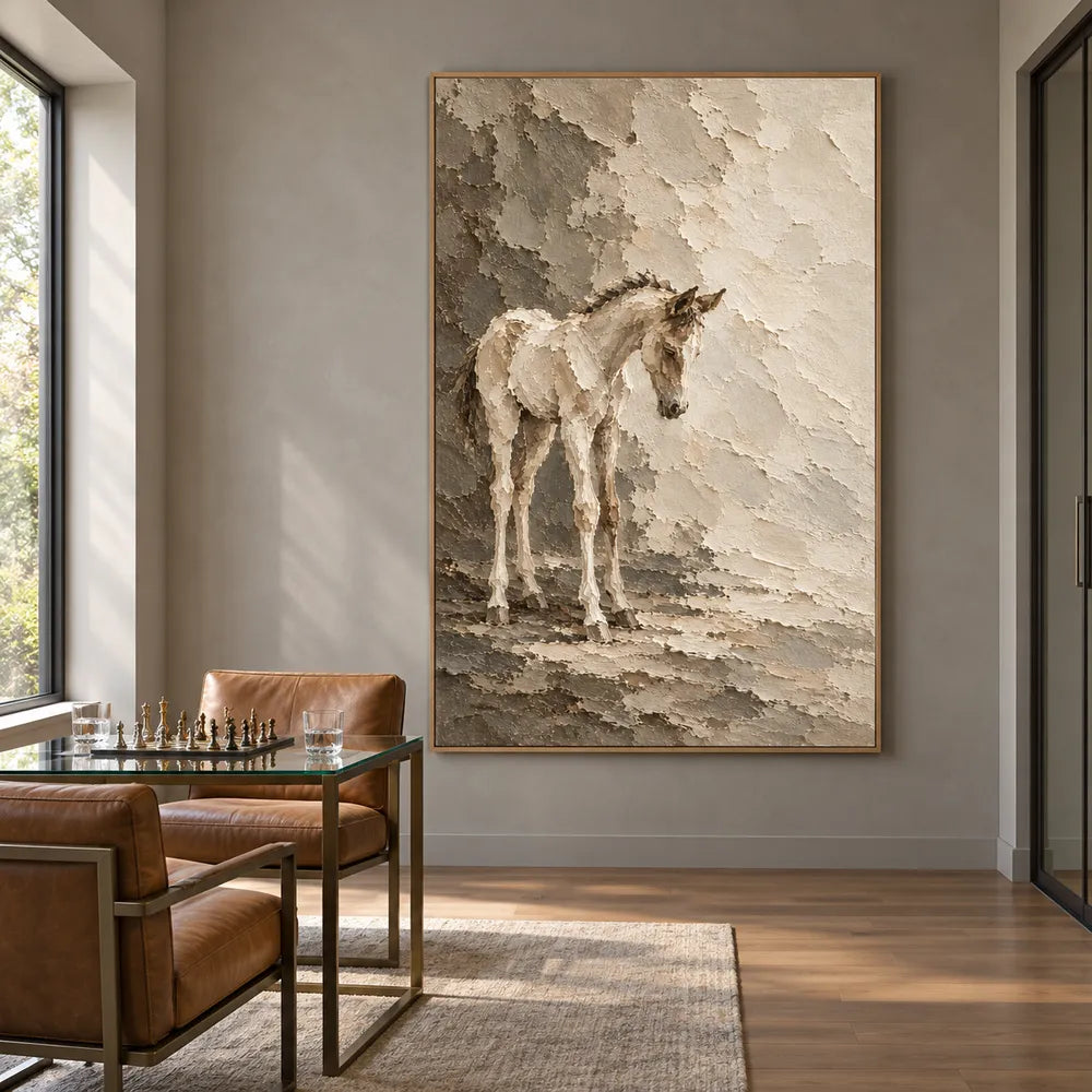 Cream Hand-Painted Horse Painting, Quiet Neutral Equestrian Art #2QI5QHDM