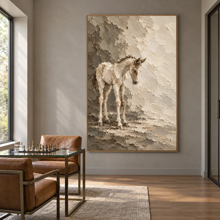 Cream Hand-Painted Horse Painting, Quiet Neutral Equestrian Art #2QI5QHDM
