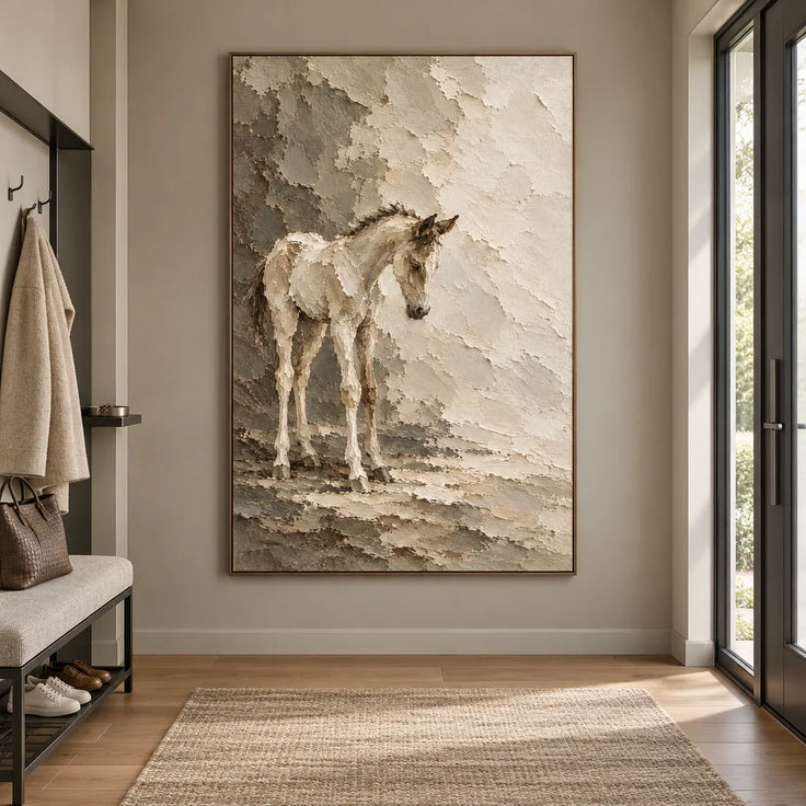 Cream Hand-Painted Horse Painting, Quiet Neutral Equestrian Art #2QI5QHDM