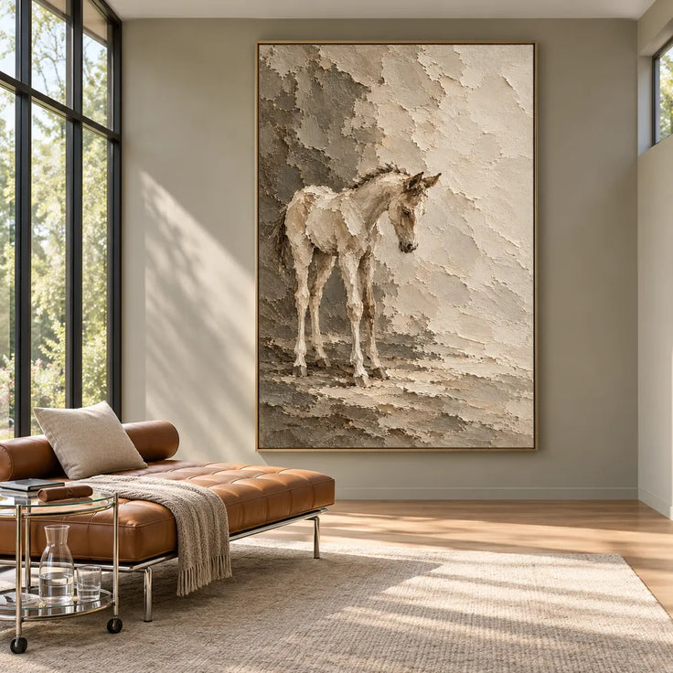 Cream Hand-Painted Horse Painting, Quiet Neutral Equestrian Art #2QI5QHDM