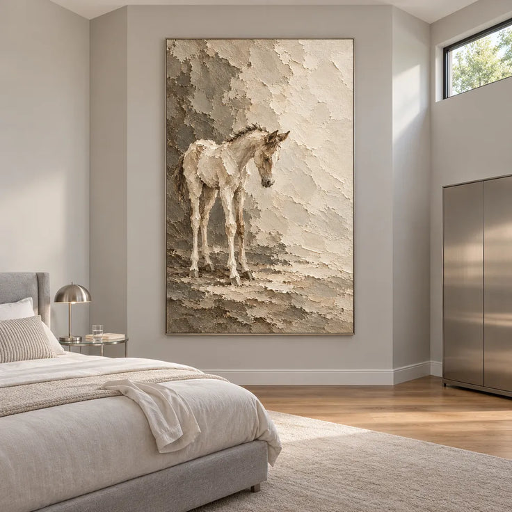 Cream Hand-Painted Horse Painting, Quiet Neutral Equestrian Art #2QI5QHDM