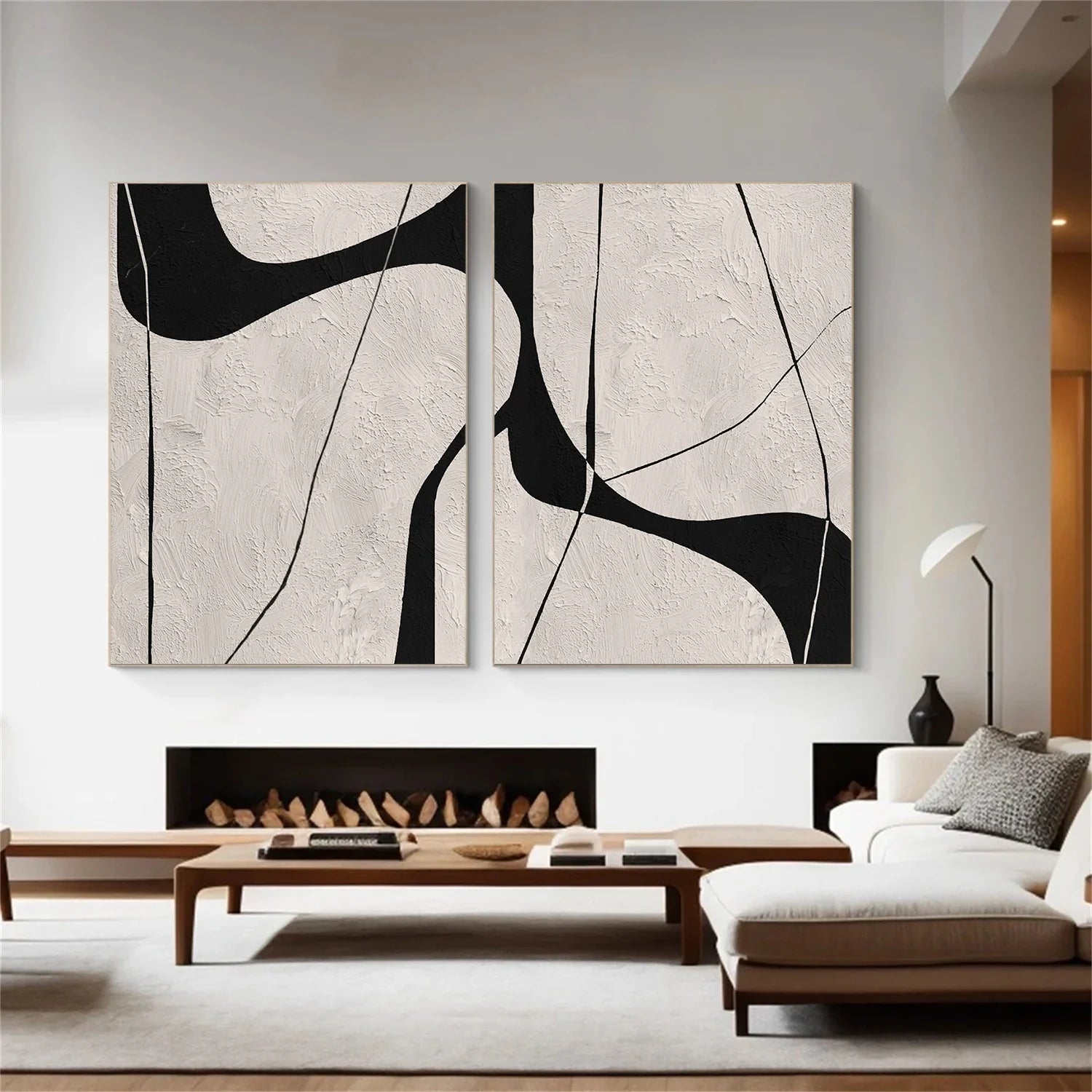 Beige & Black Abstract_Textured Canvas Art Set of 2 #WA781