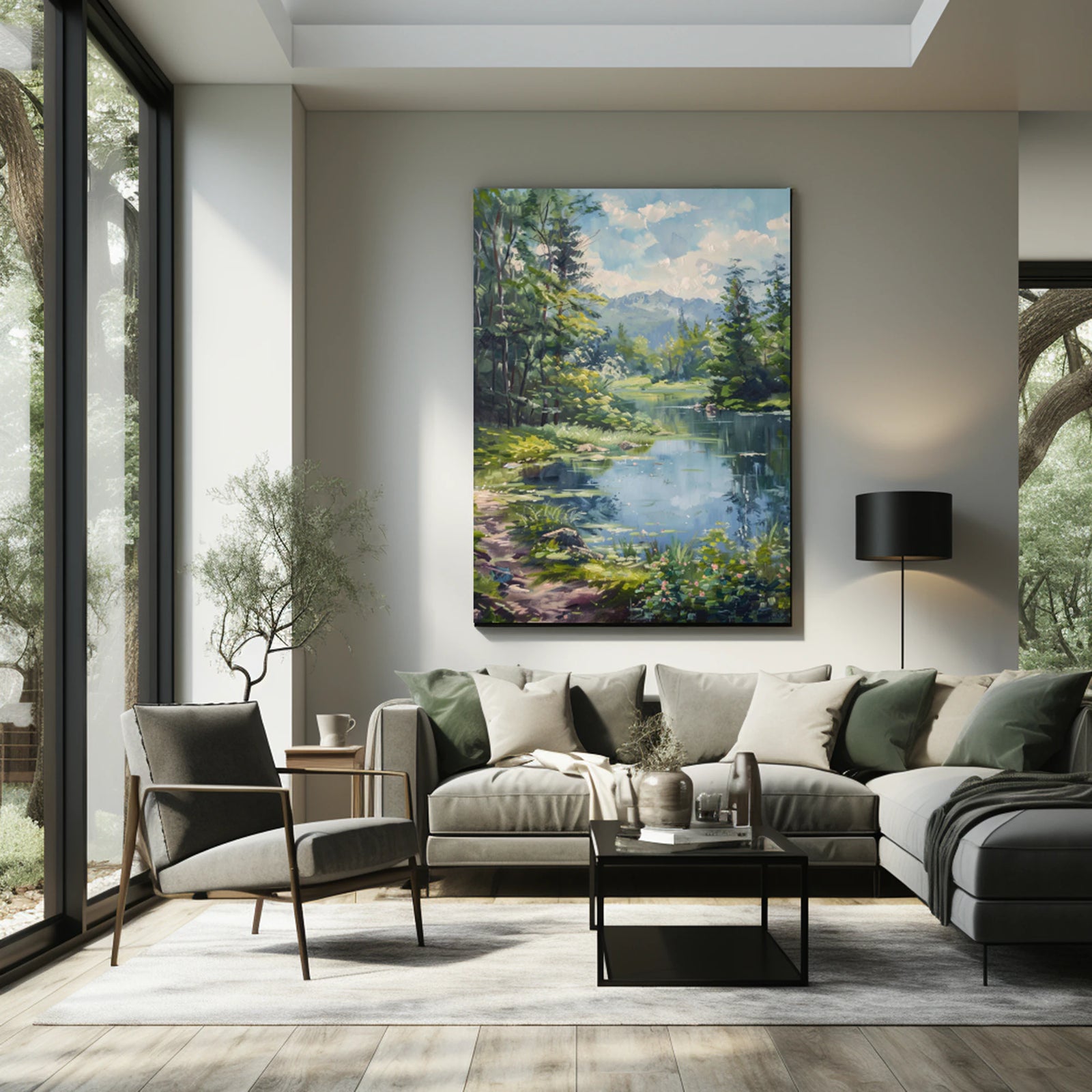 Forest Lake Landscape Oil Painting #FJ637