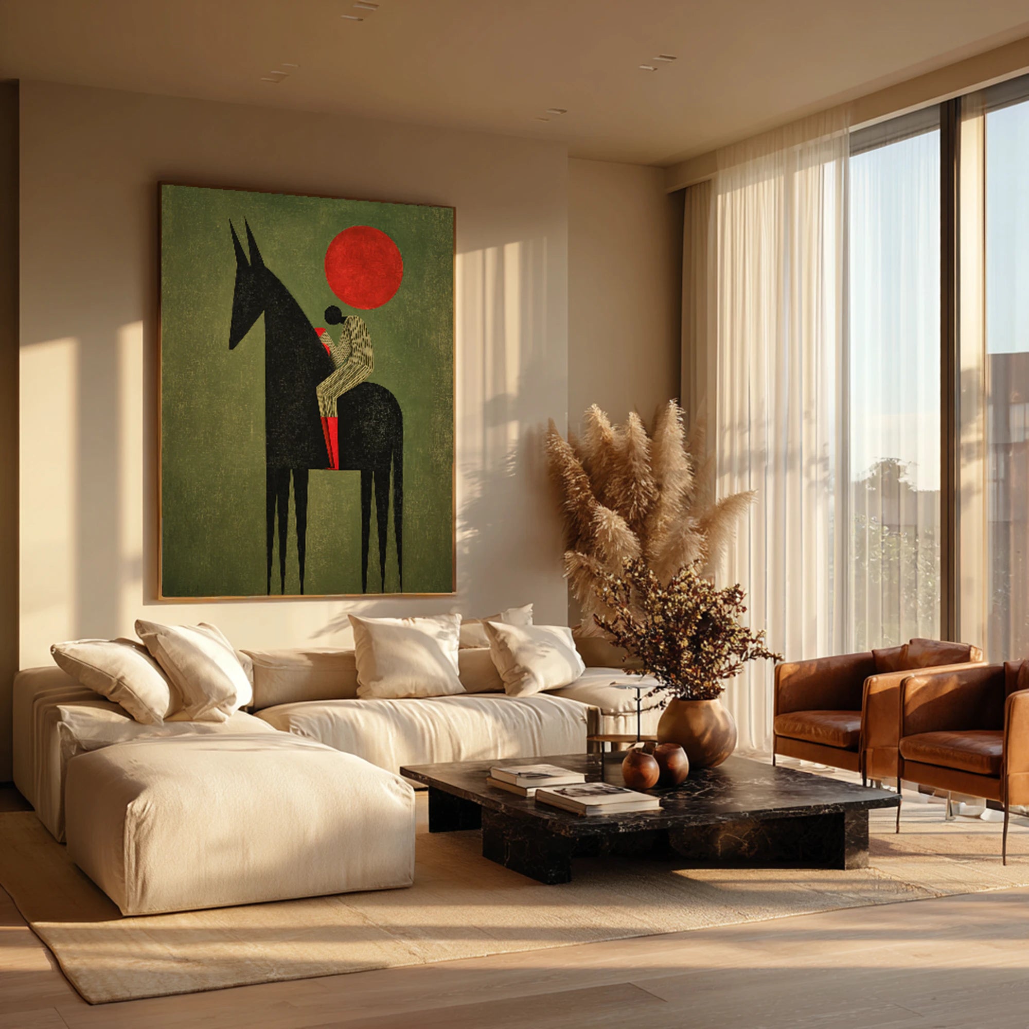Hand-painted Abstract Horse Rider Canvas Wall Art #WA536