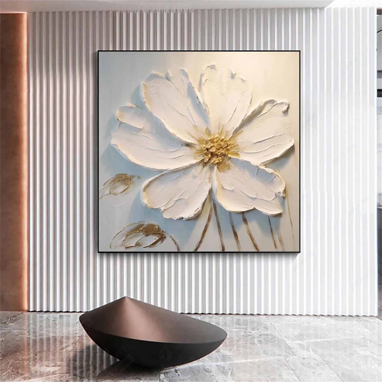 White Flower & Tree Abstract_Textured Wall Art #FT136