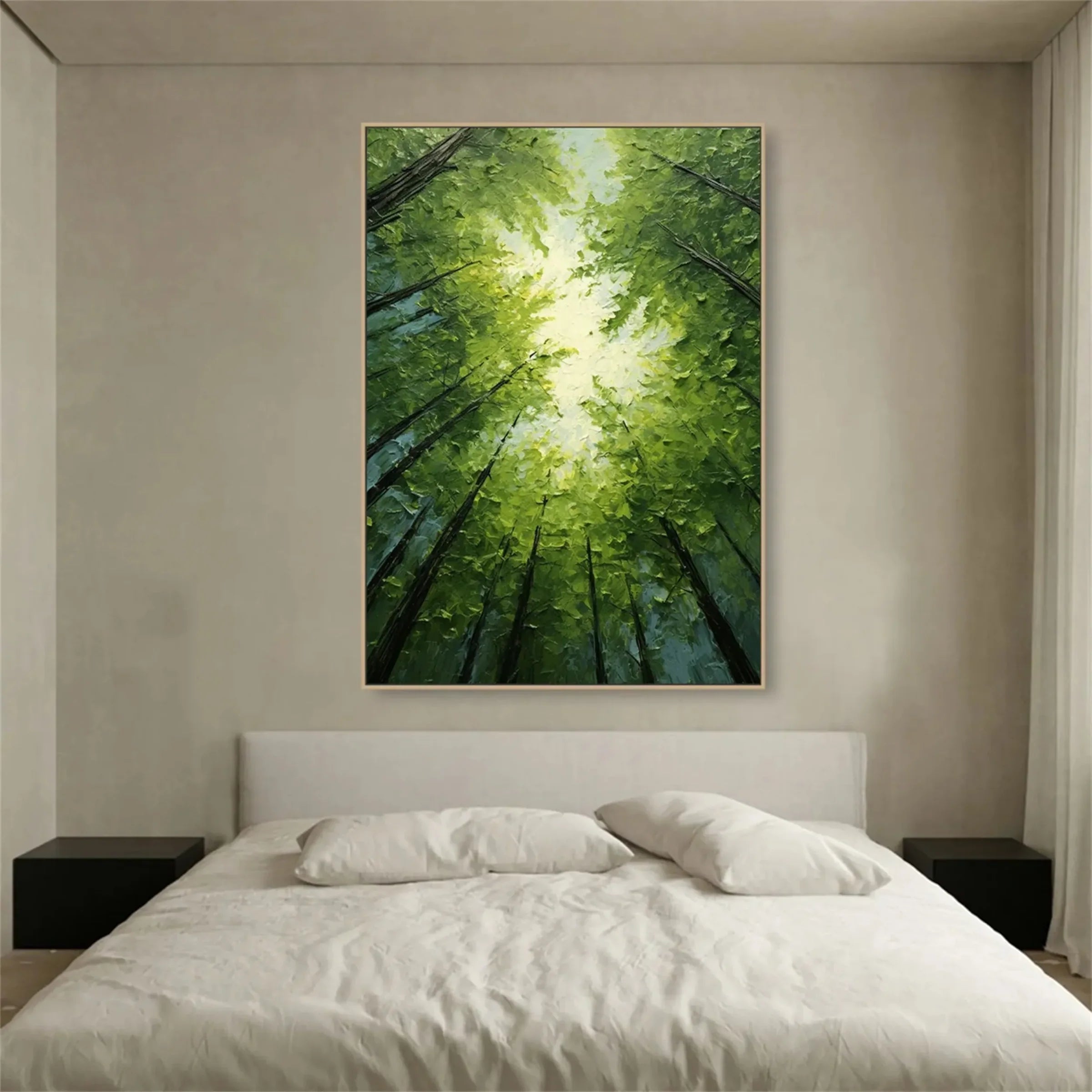 Hand-Painted Green Forest Sky Oil Painting #FT136