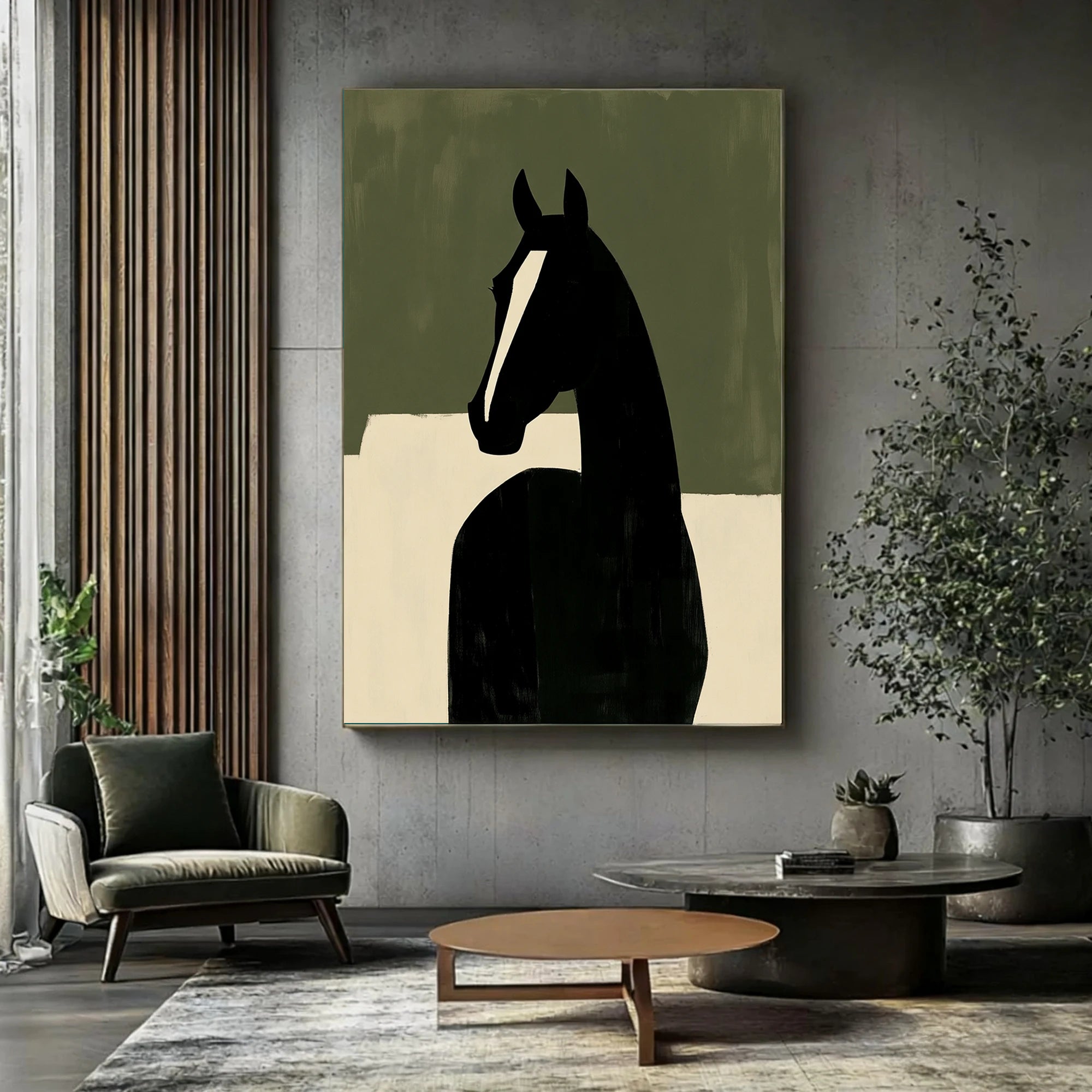 Abstract Black Horse Oil Painting, Minimalist Wall Art #WA517