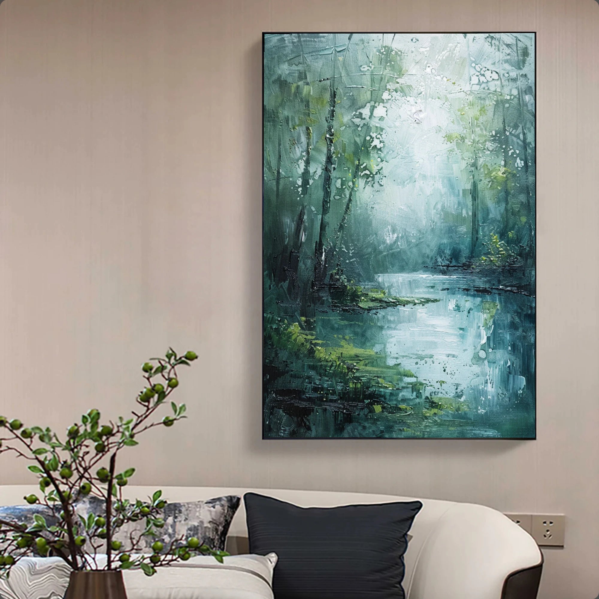 Green Forest Stream Abstract Oil Painting #FJ592