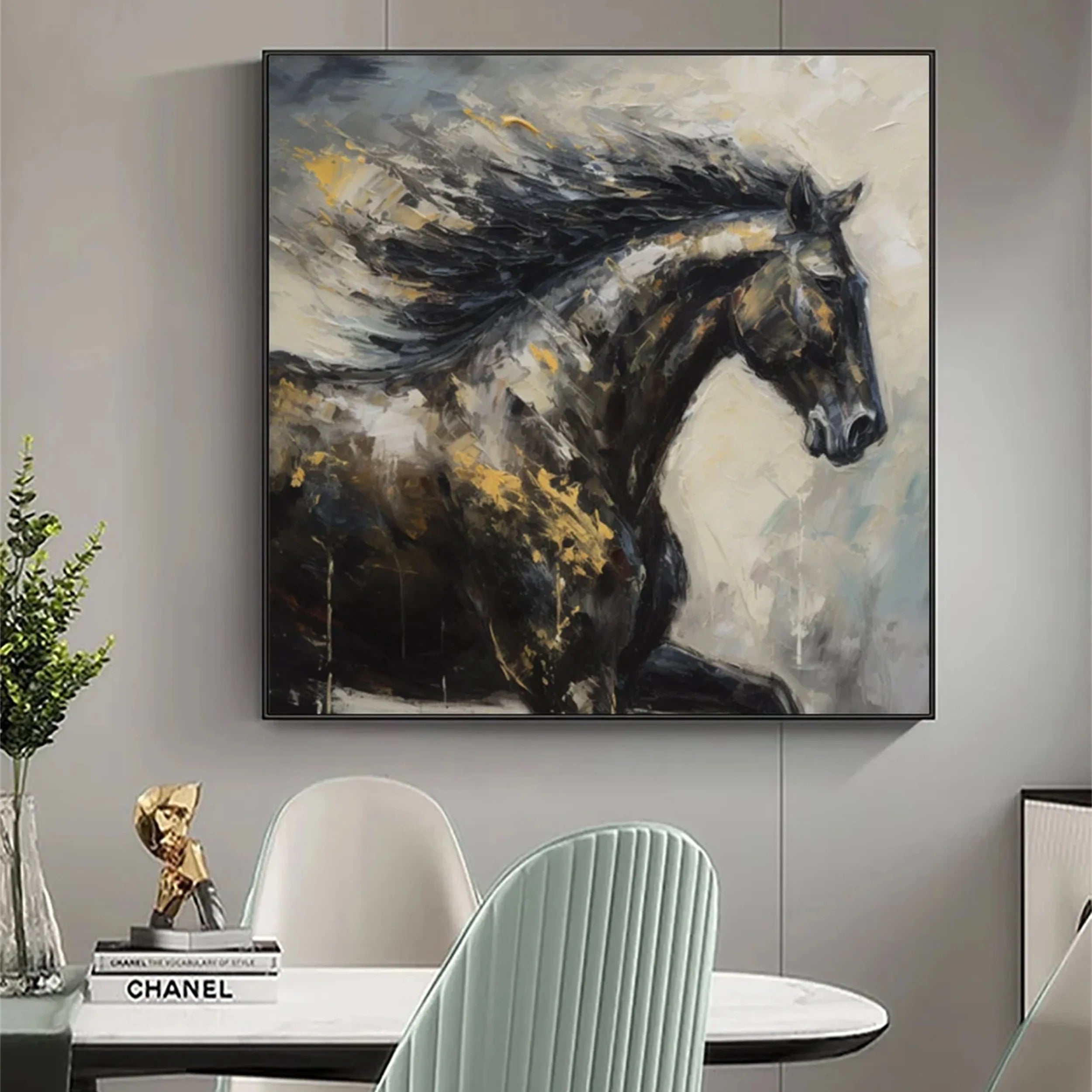 Black Horse Abstract Animal Wall Art #AM045