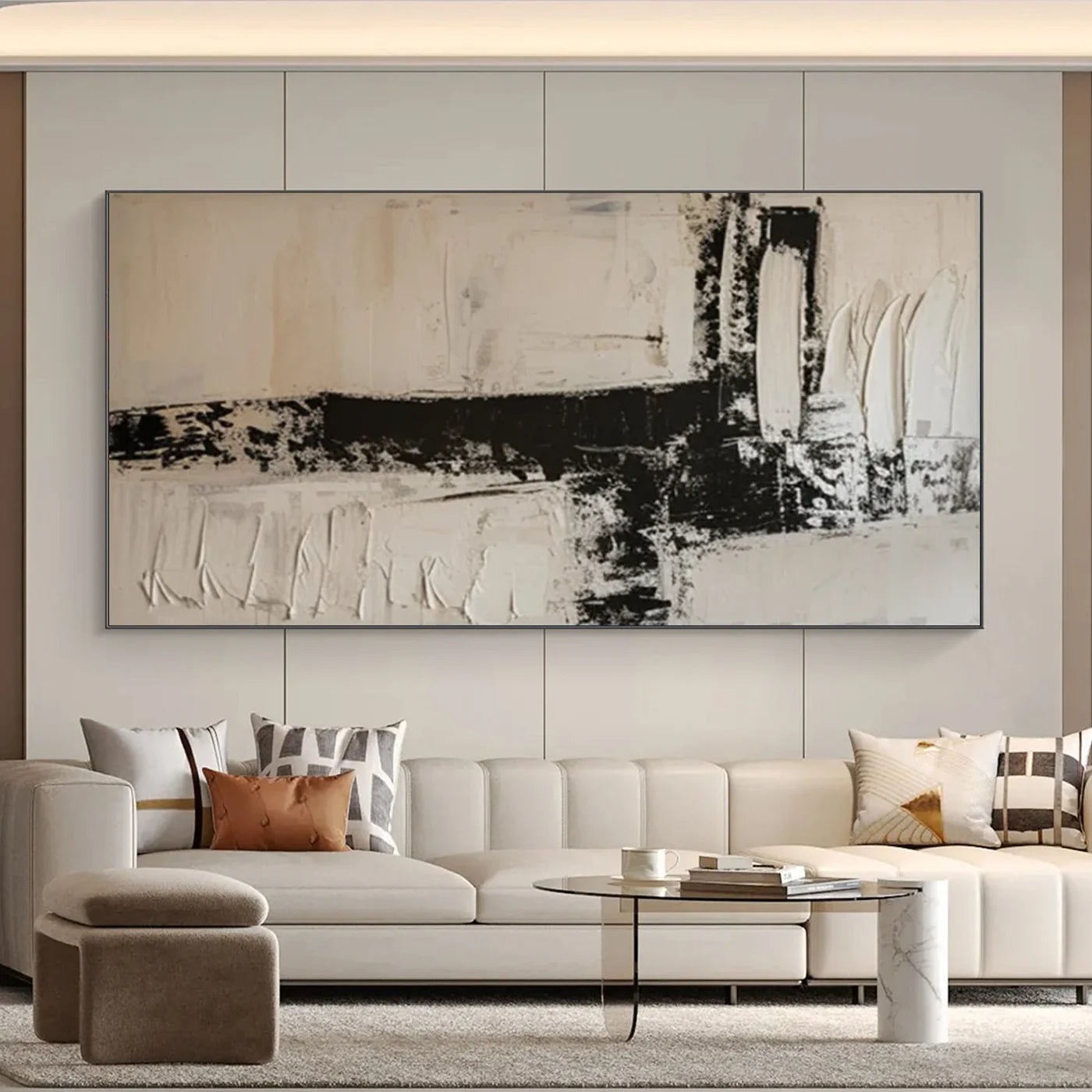 Contemporary Wabi-Sabi Beige and Black Abstract Oil Painting#JM96