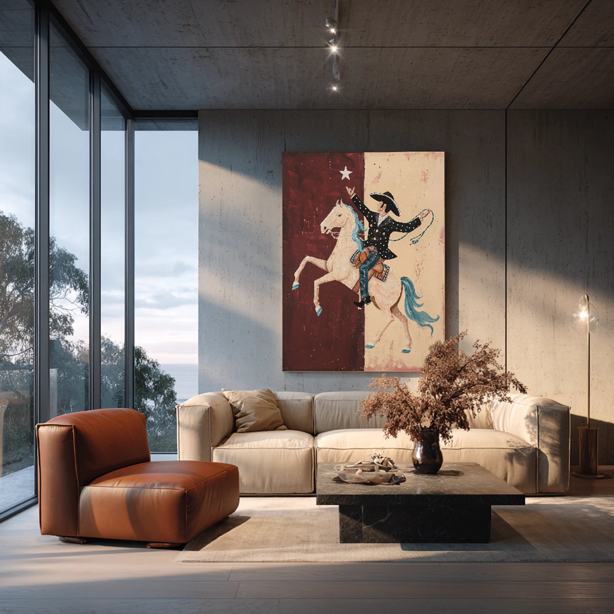 Hand-Painted Cowboy & Horse Texas Flag Wall Art #AB513