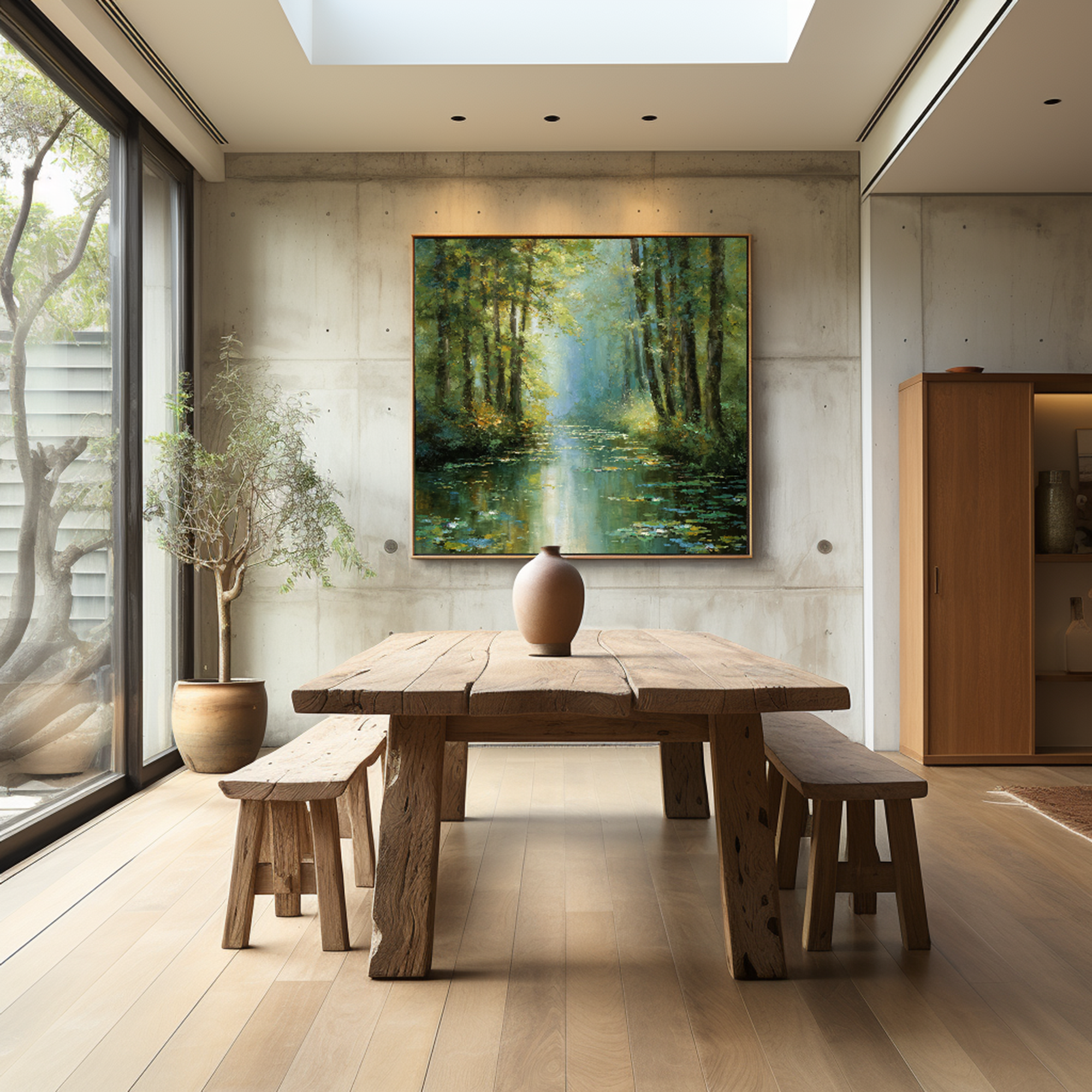 Impressionist Woodland River Landscape Wall Art #FT327