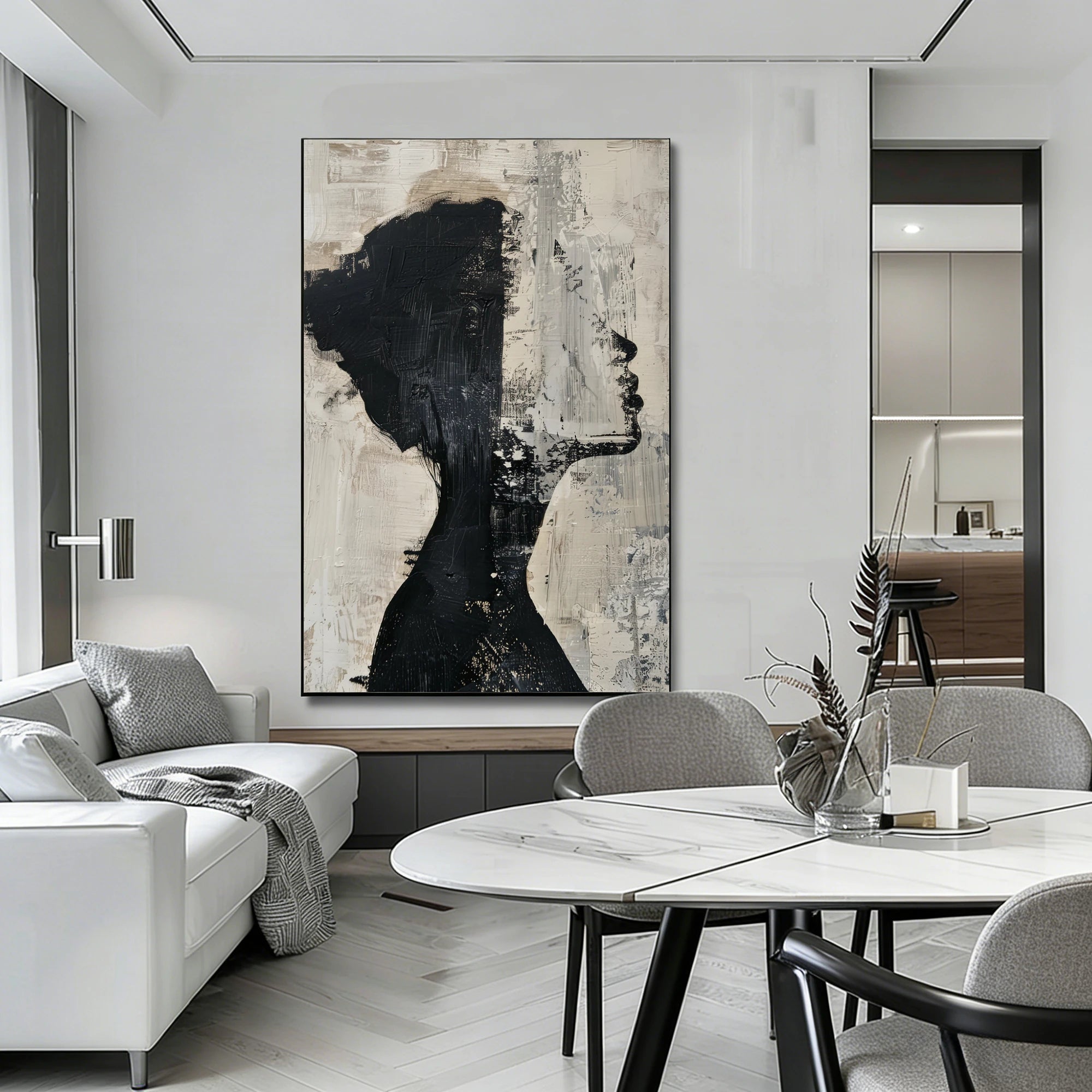 Abstract Black & Beige Silhouette Painting #WA520