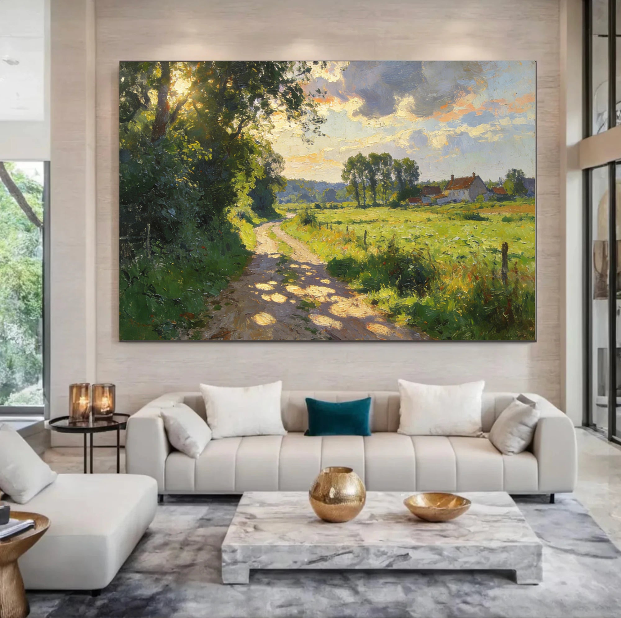 Sunlit Country Road Landscape Oil Painting #FT592