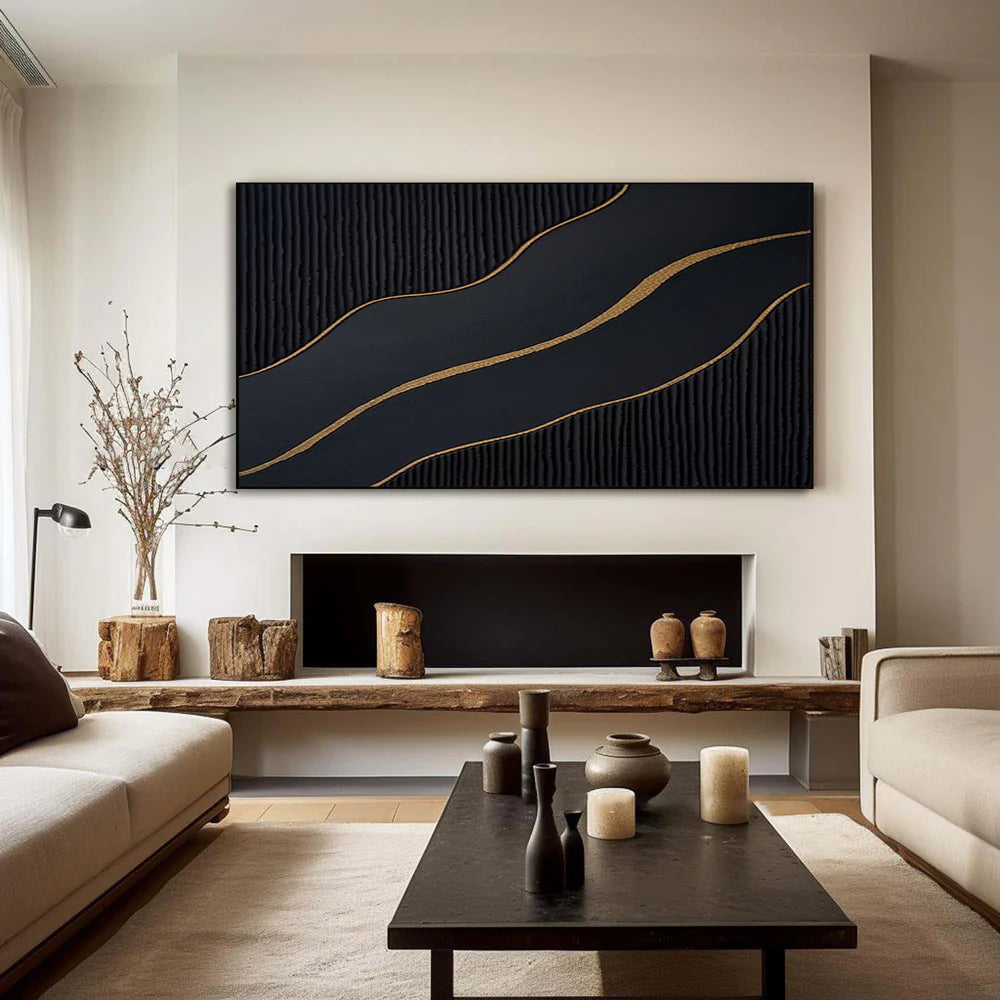 Light Luxury Black and Gold Abstract Oil Painting #JM92