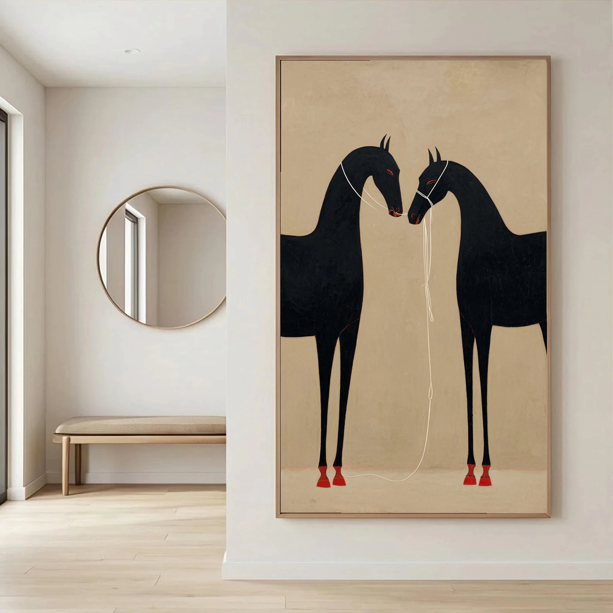 Original Hand-painted Black Horses Oil Painting #WA537