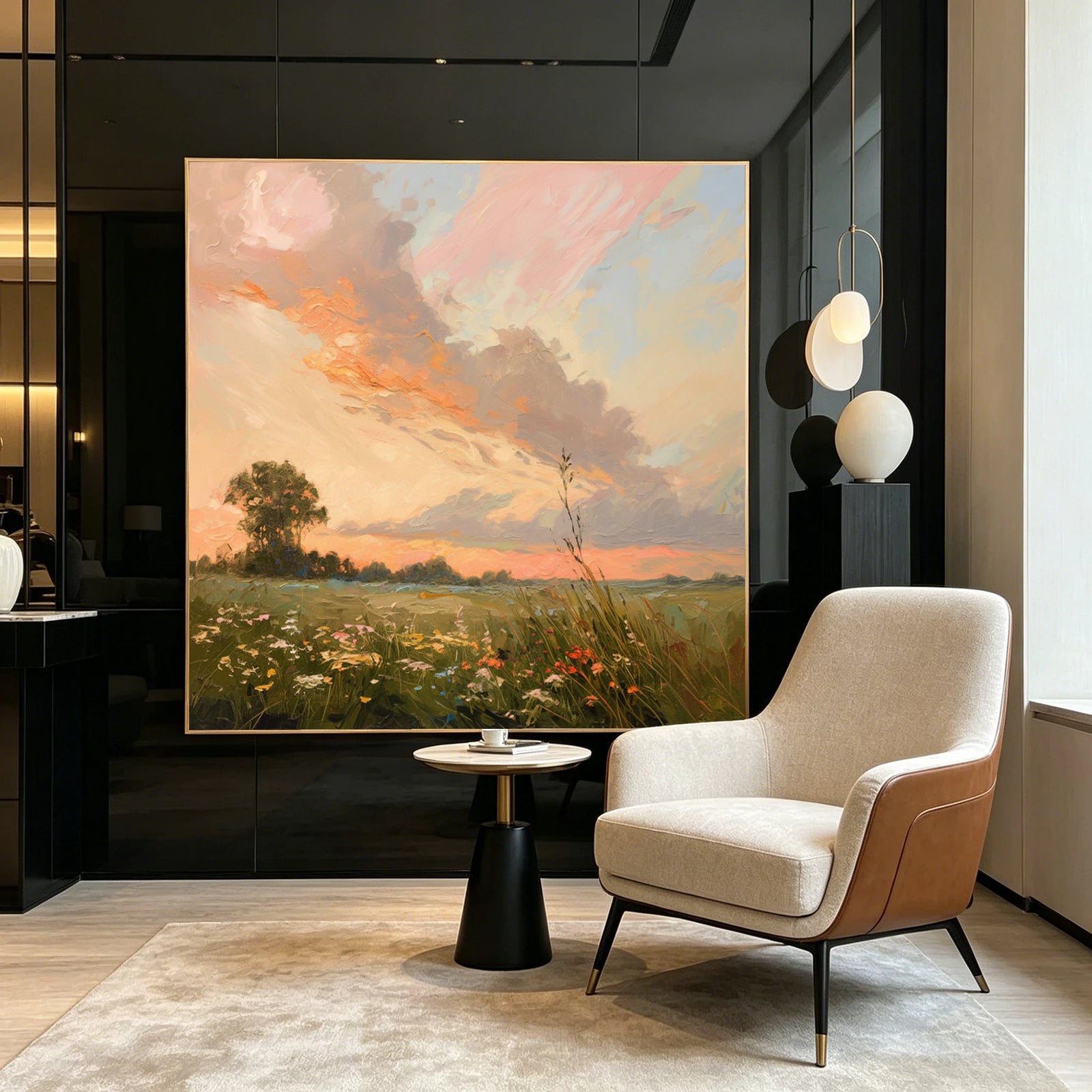 Sunset Meadow Landscape Oil Painting #FT522
