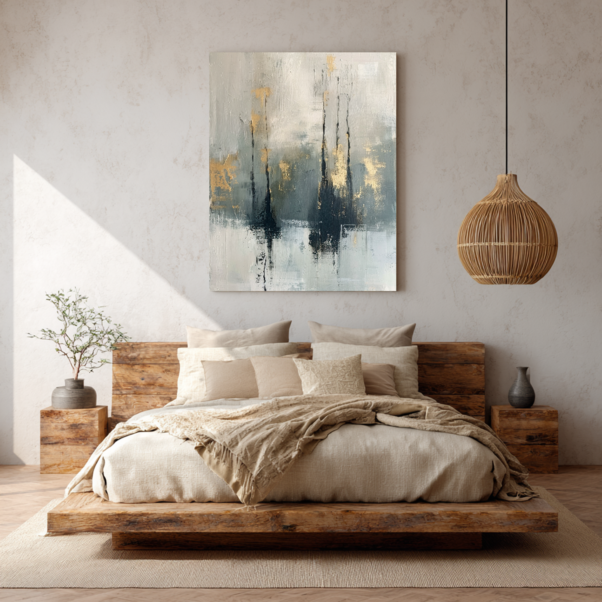 Abstract Gray & Gold Textured Oil Painting #FT214