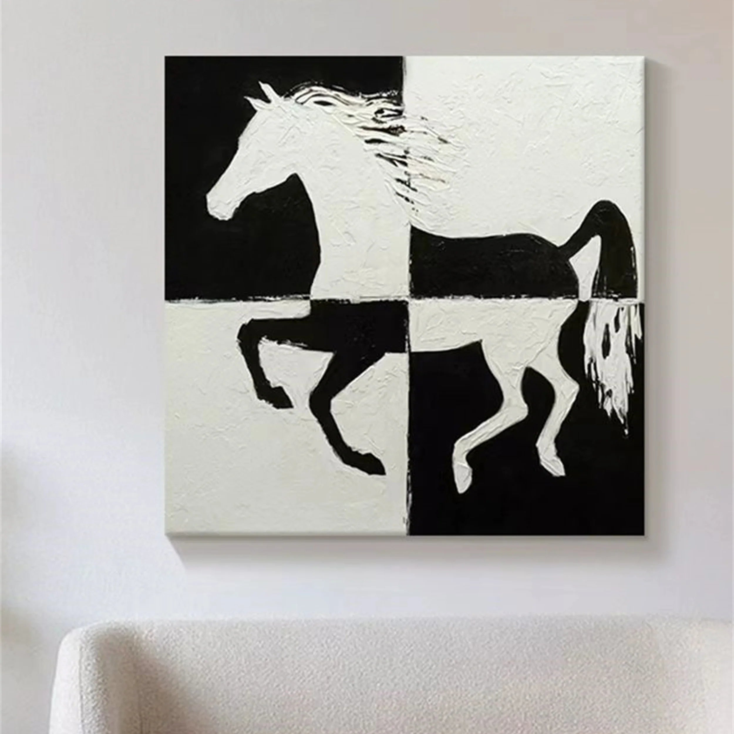 White And Black Horse Abstract Animal Wall Art #AM031
