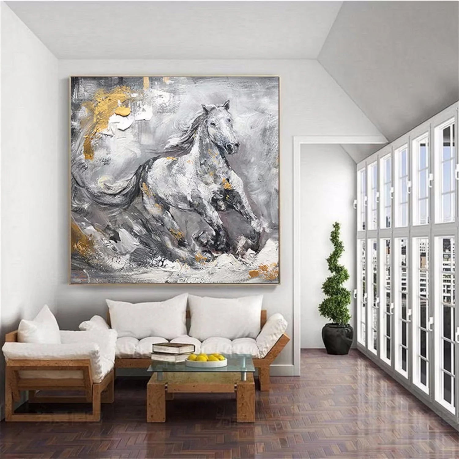 Black and White Horse Abstract Animal Wall Art #AM063