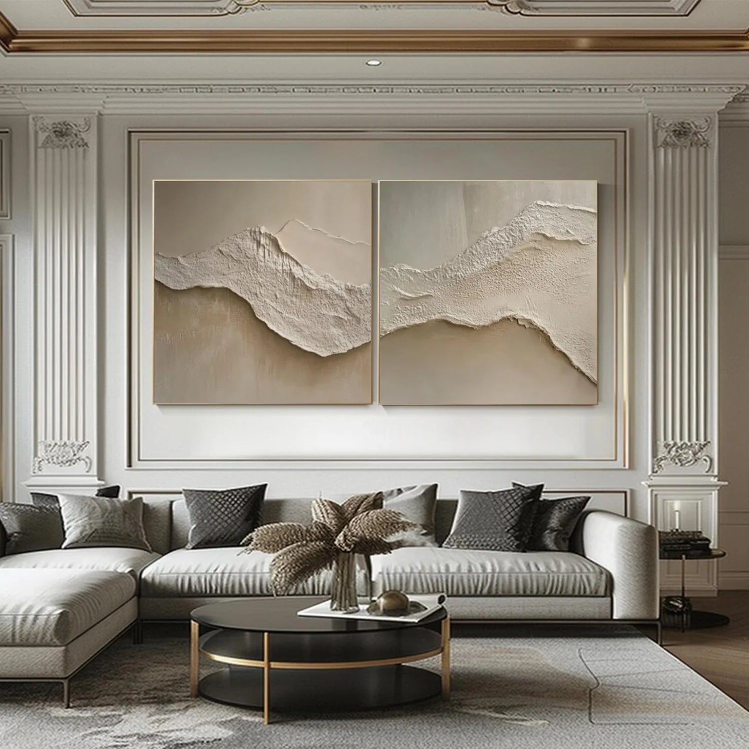 Beige and Brown Minimalist_Textured Canvas Art Set of 2 #MZ117