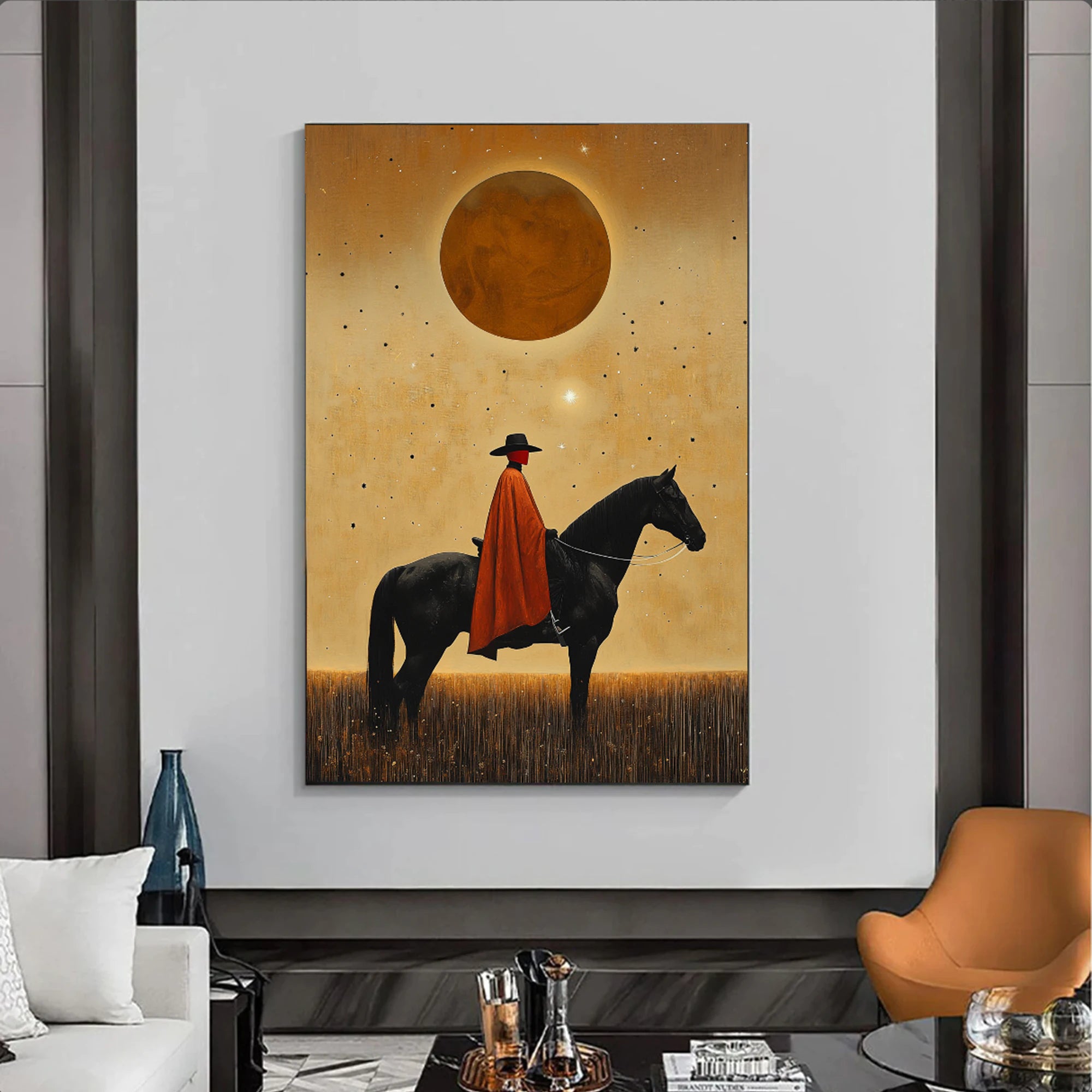 Hand-painted Abstract Horse Rider Oil Painting, Warm Earth Tone Wall Art #AB514