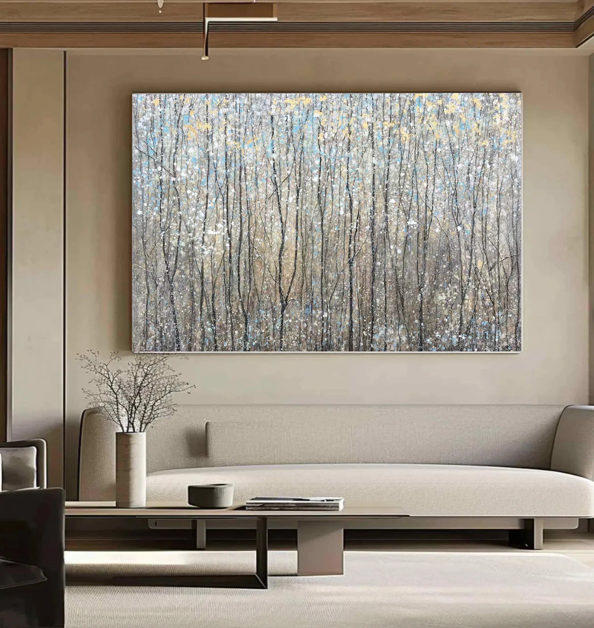Abstract Silver Forest Oil Painting #FT573